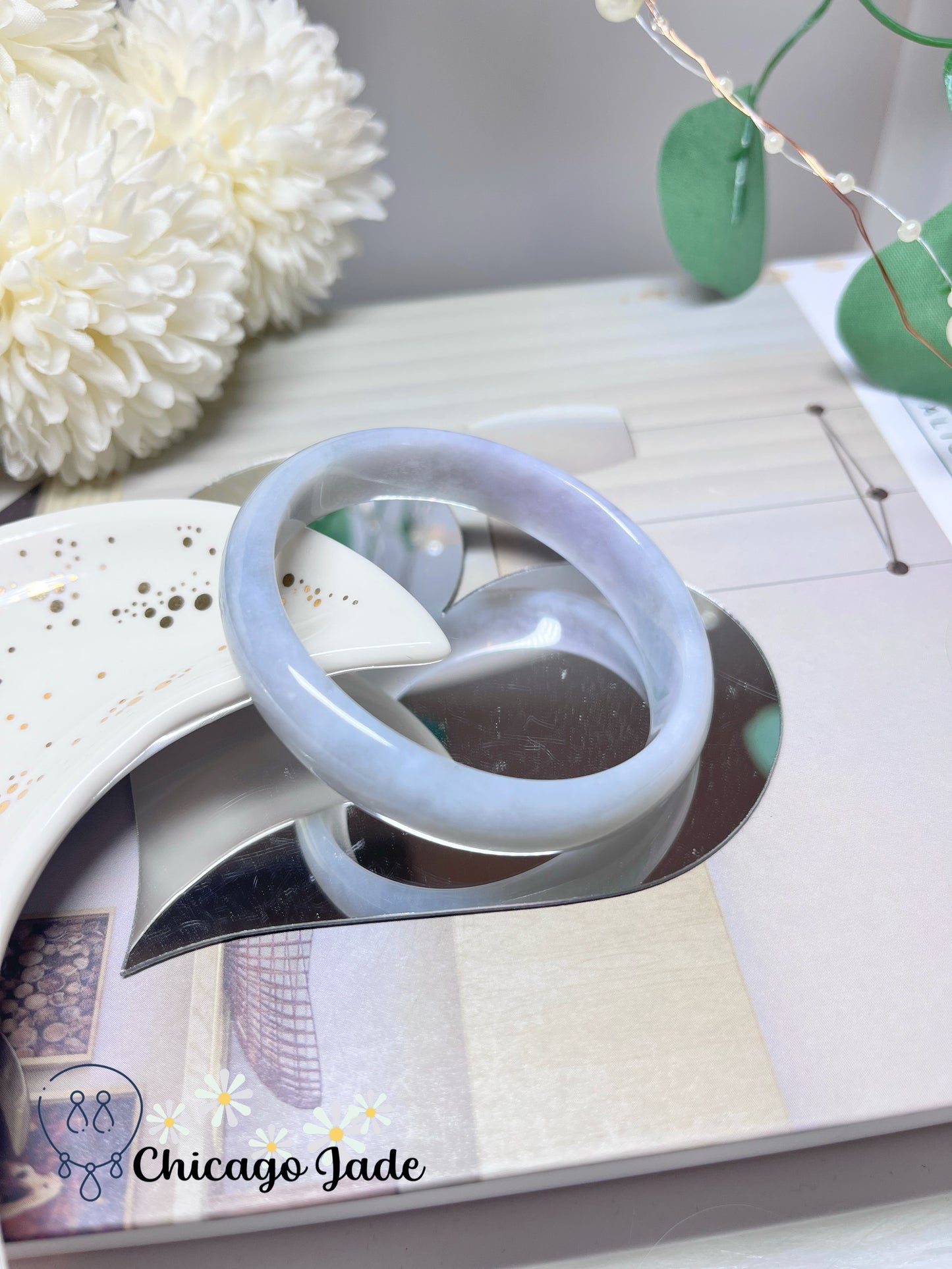 54.3mm Size XS Light Lavender Natural Grade A Authentic Burma Jadeite Jade Feicui Bangle Oval Shape