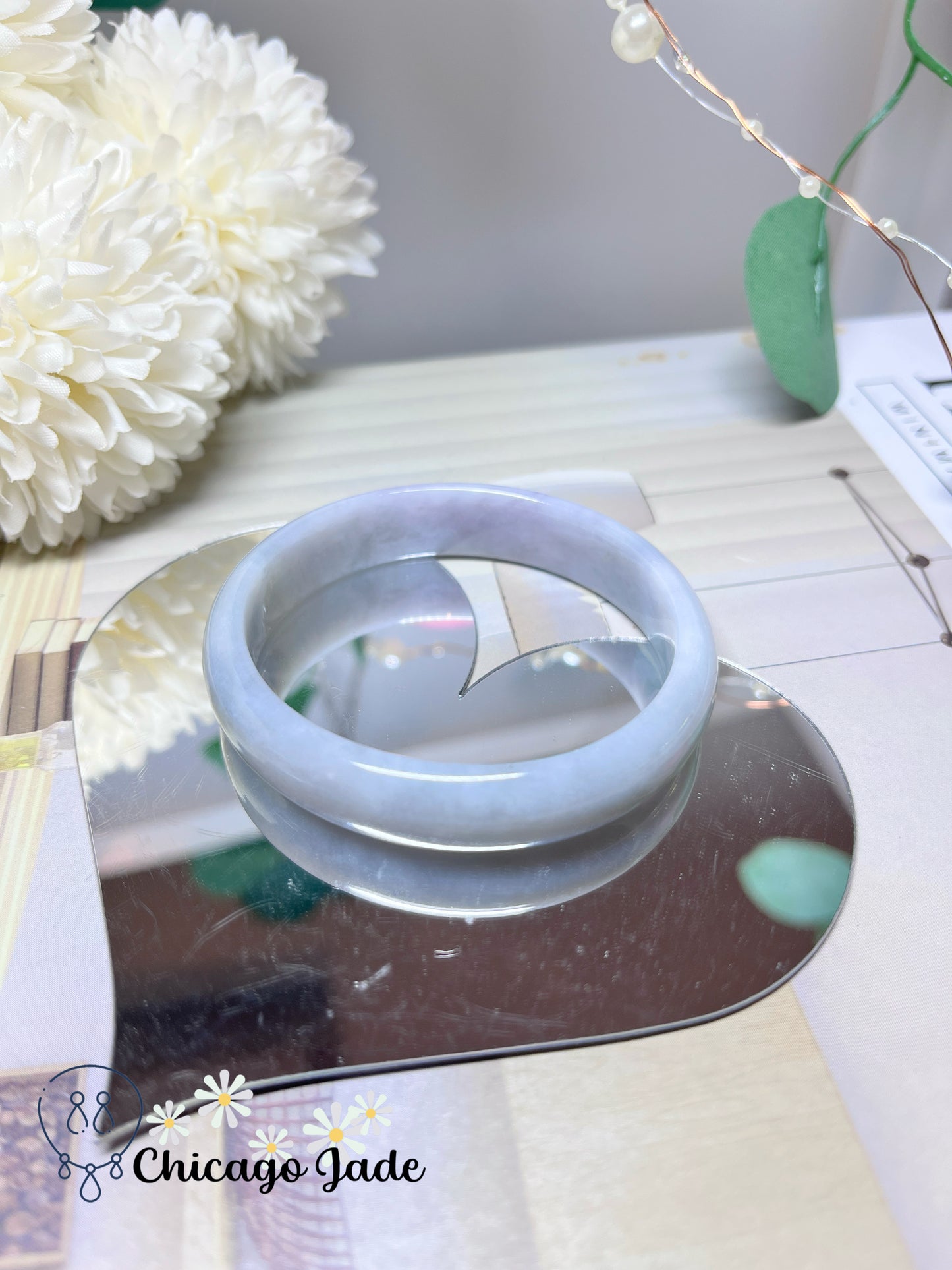 54.3mm Size XS Light Lavender Natural Grade A Authentic Burma Jadeite Jade Feicui Bangle Oval Shape