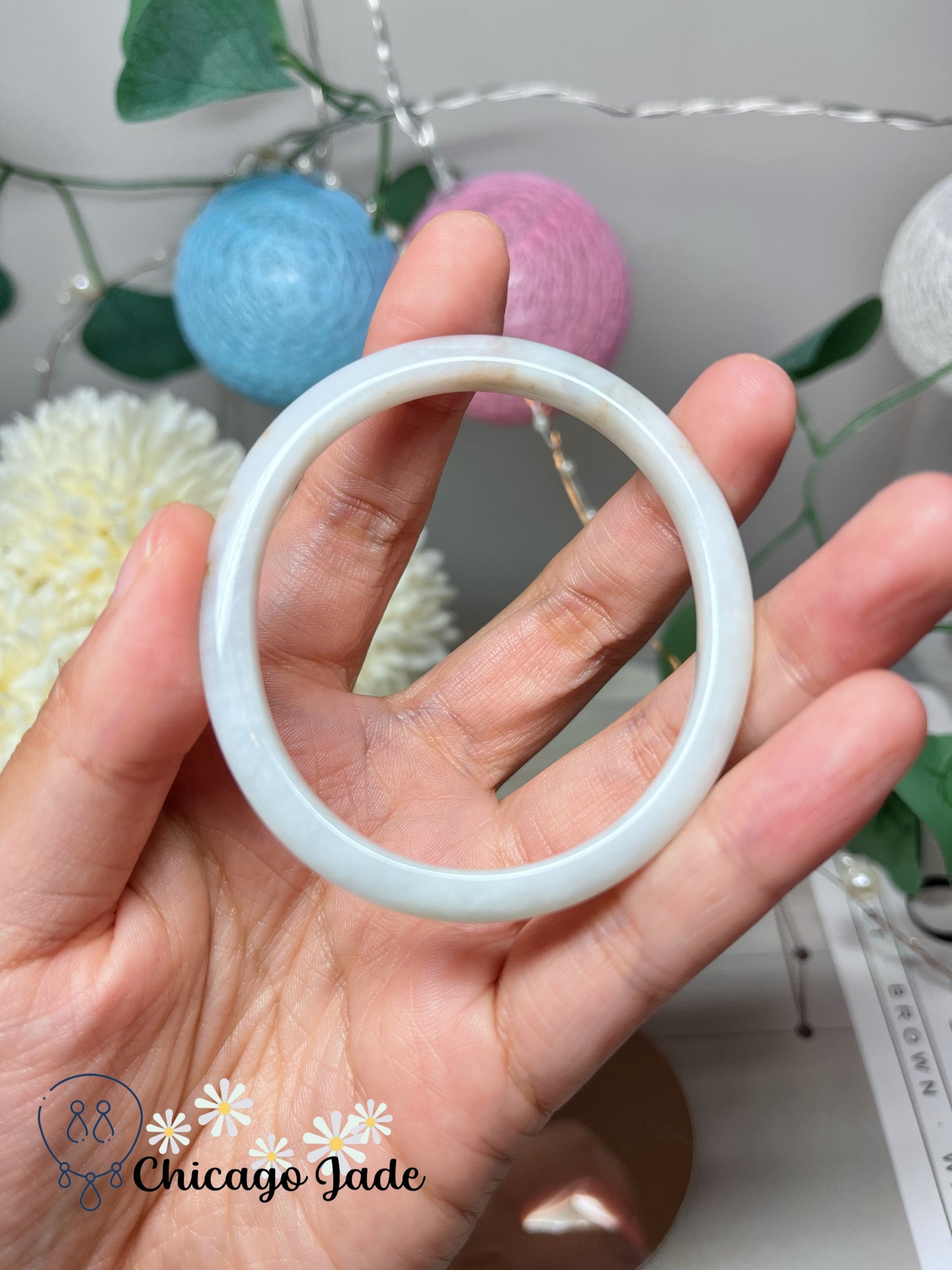 54mm Size XS Oval Shaped White Base with Natural Orange Dots Grade A Burma Jadeite Jade Feicui Bangle