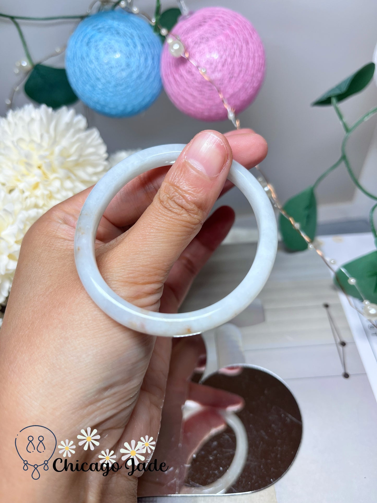 54mm Size XS Oval Shaped White Base with Natural Orange Dots Grade A Burma Jadeite Jade Feicui Bangle