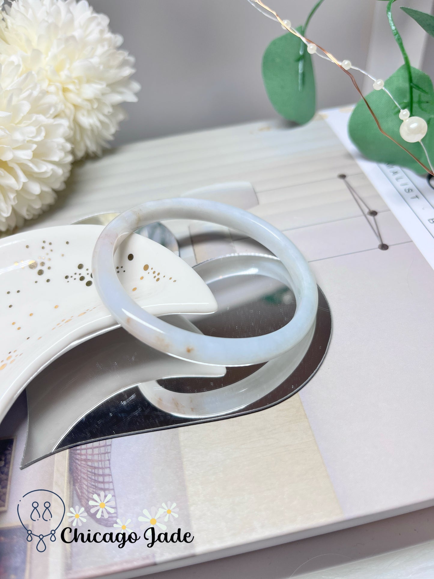 54mm Size XS Oval Shaped White Base with Natural Orange Dots Grade A Burma Jadeite Jade Feicui Bangle