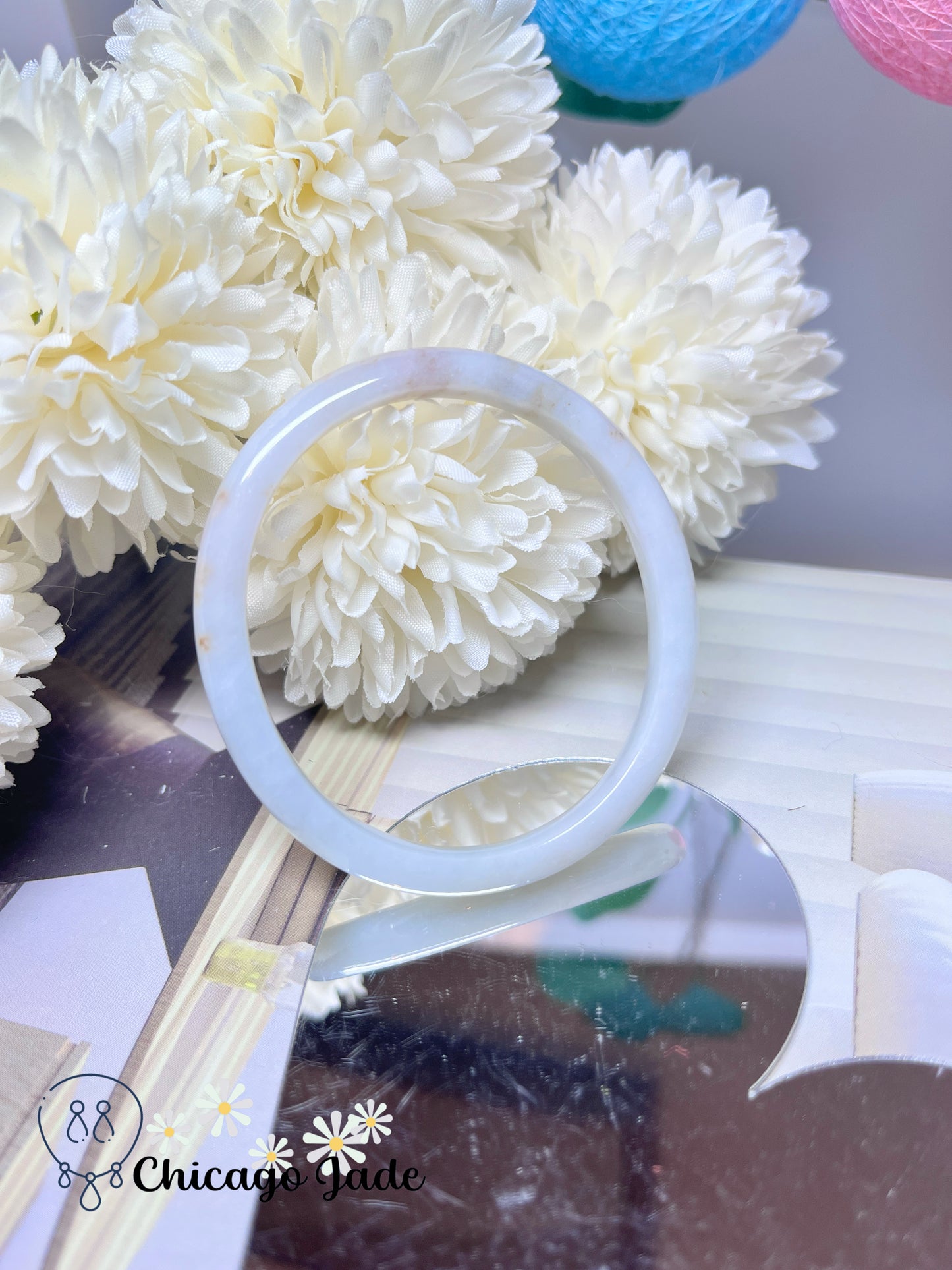 54mm Size XS Oval Shaped White Base with Natural Orange Dots Grade A Burma Jadeite Jade Feicui Bangle