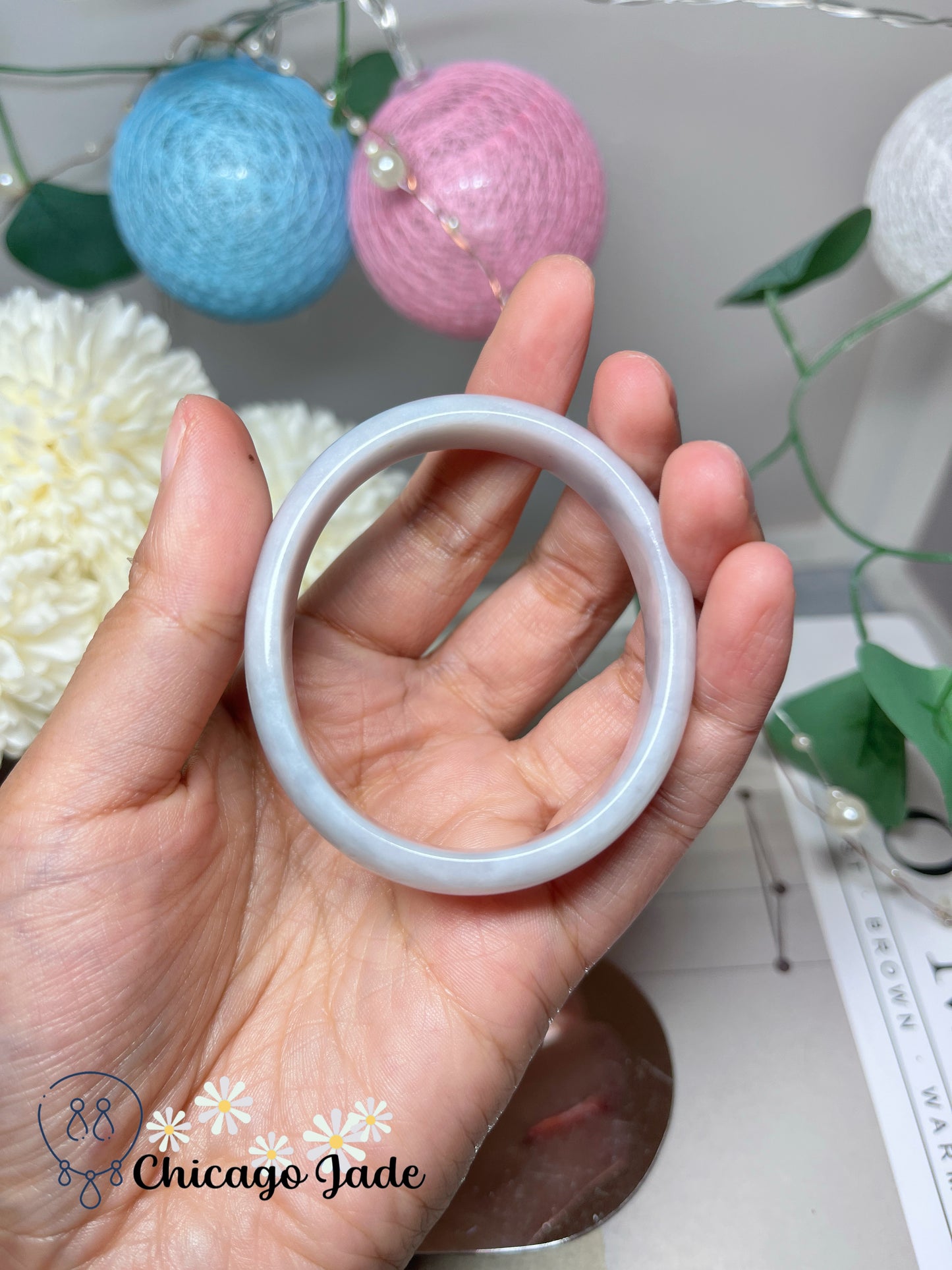 51.1mm Size XS Pink Blue Natural Grade A Authentic Grade A Burma Handmade Oval Shaped Jadeite Jade Feicui Bangle