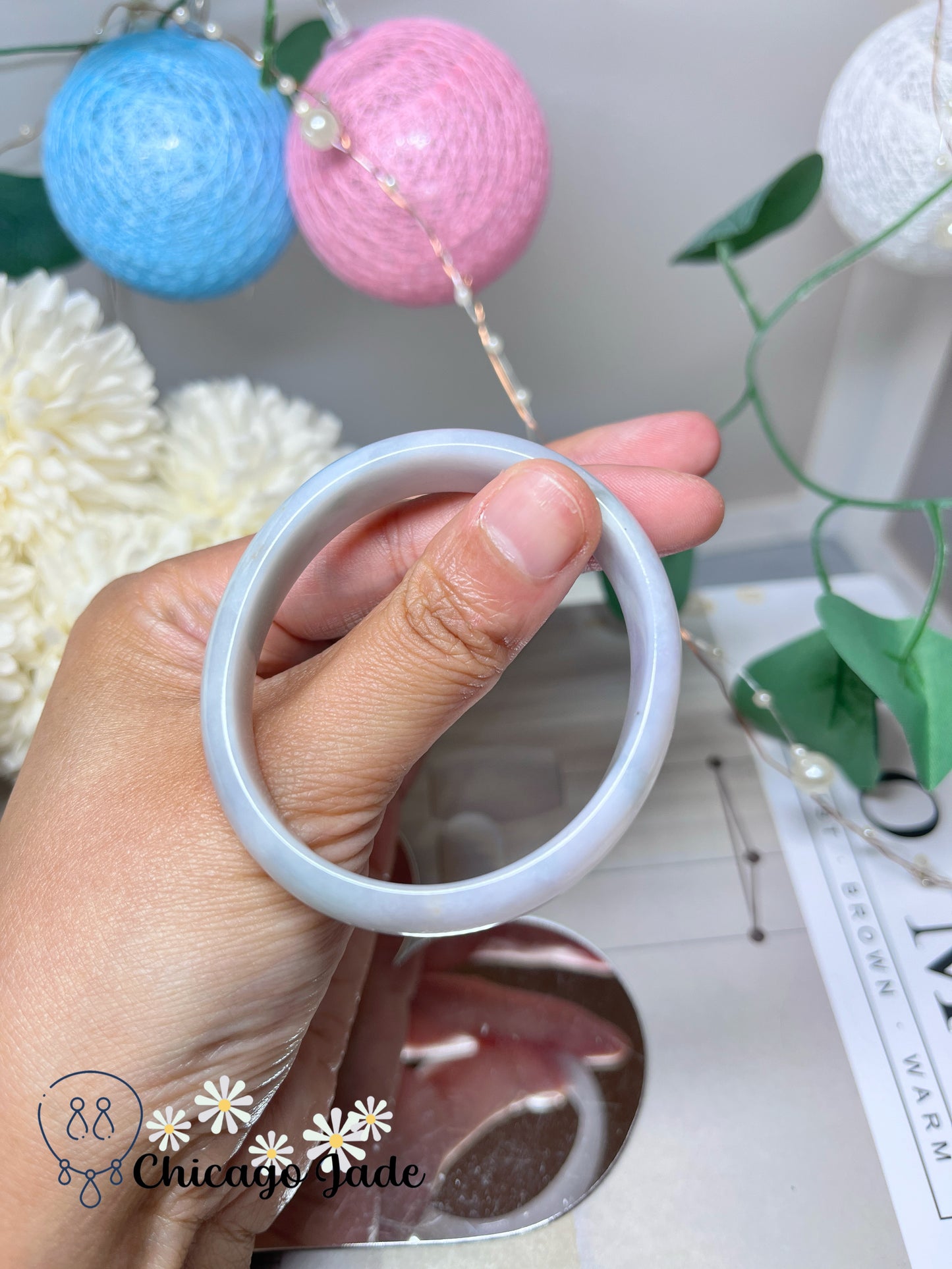 51.1mm Size XS Pink Blue Natural Grade A Authentic Grade A Burma Handmade Oval Shaped Jadeite Jade Feicui Bangle