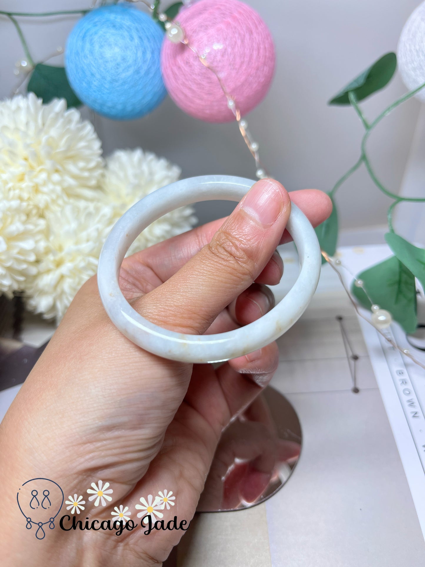 53mm Size XS Oval Shaped Moonlight White Base with Orange Highlights Natural Authentic Burma Jadeite Jade Feicui Bangle
