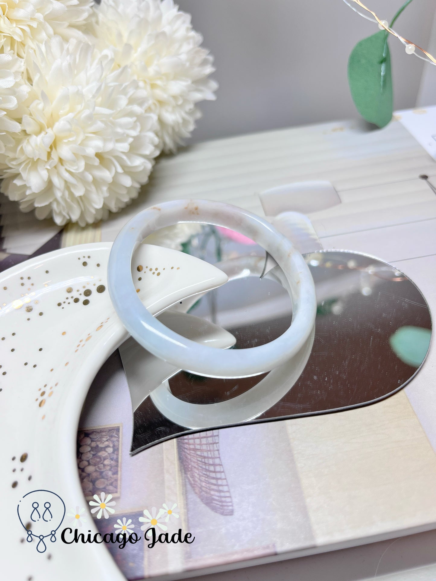 53mm Size XS Oval Shaped Moonlight White Base with Orange Highlights Natural Authentic Burma Jadeite Jade Feicui Bangle