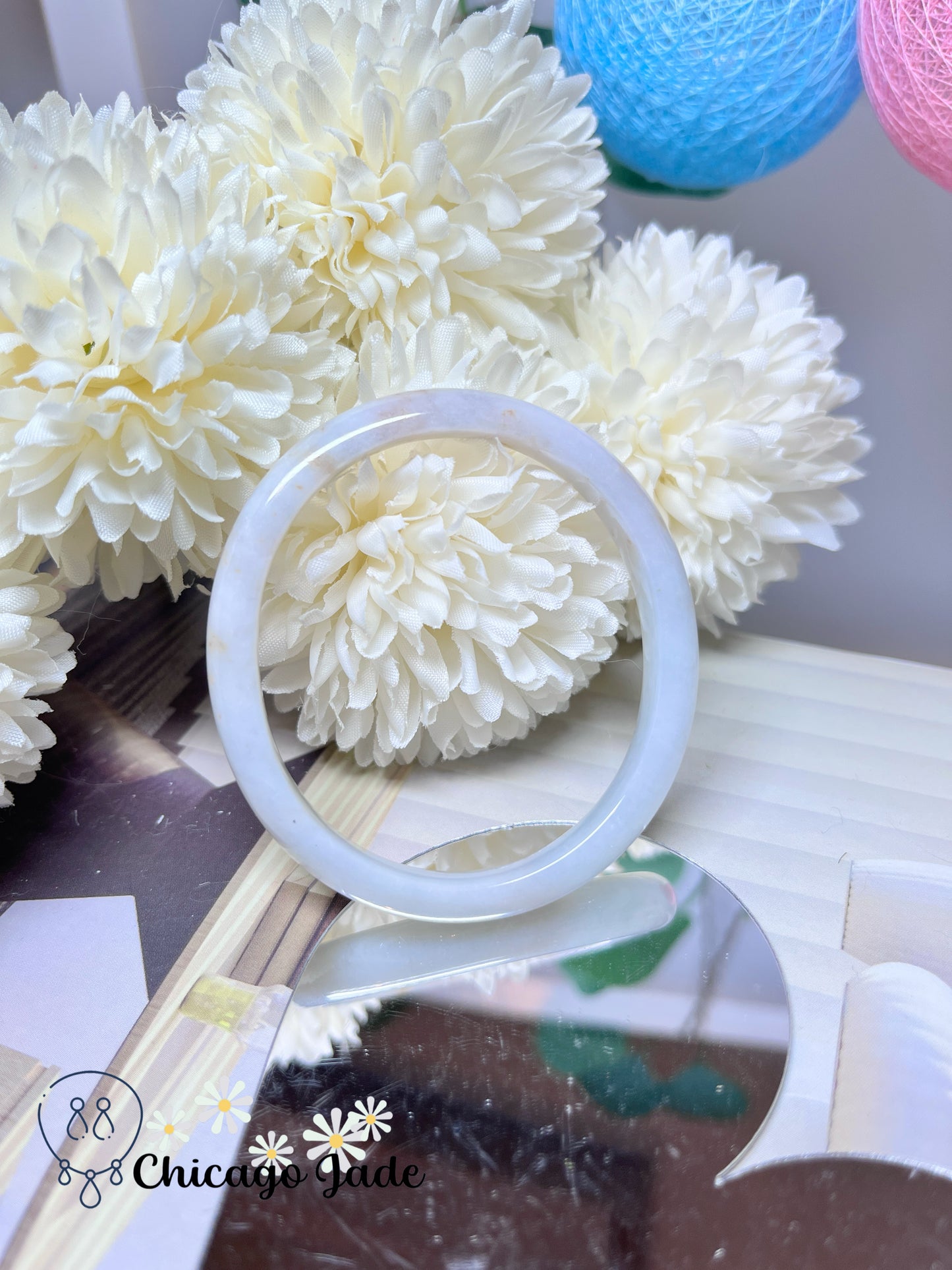 53mm Size XS Oval Shaped Moonlight White Base with Orange Highlights Natural Authentic Burma Jadeite Jade Feicui Bangle