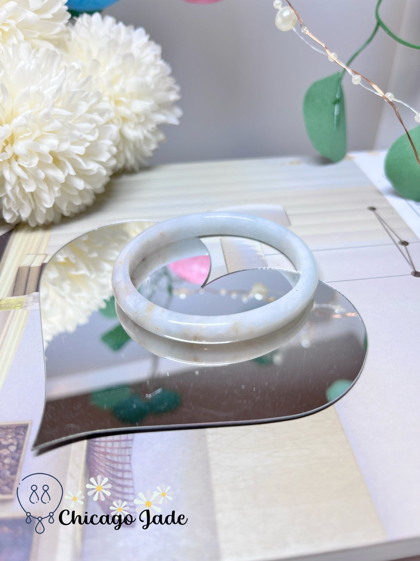 53mm Size XS Oval Shaped Moonlight White Base with Orange Highlights Natural Authentic Burma Jadeite Jade Feicui Bangle