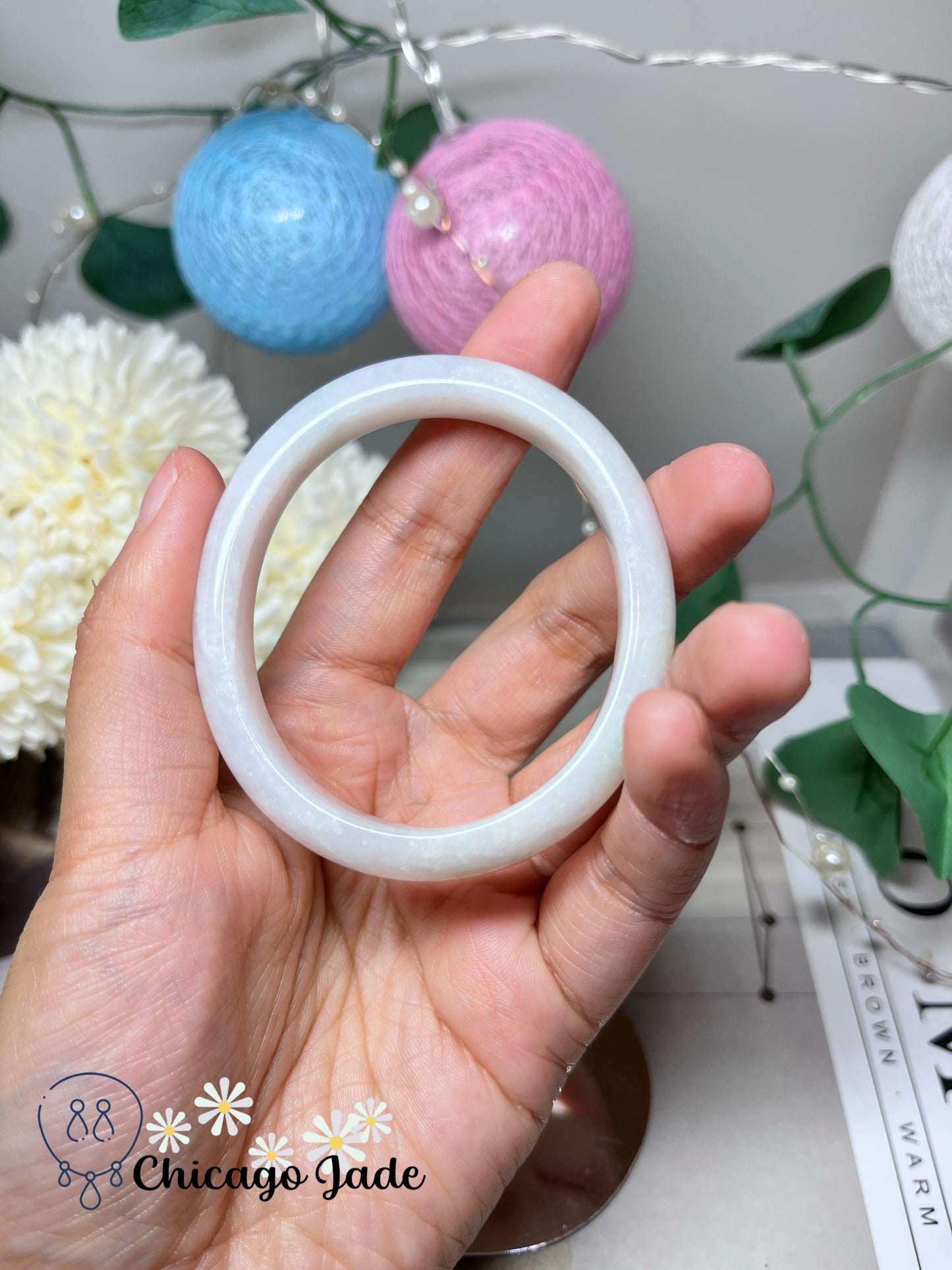 53.8mm Size XS White Base Faint Blue Natural Authentic Untreated Jadeite Jade Feicui Bangle Oval Shape Handmade