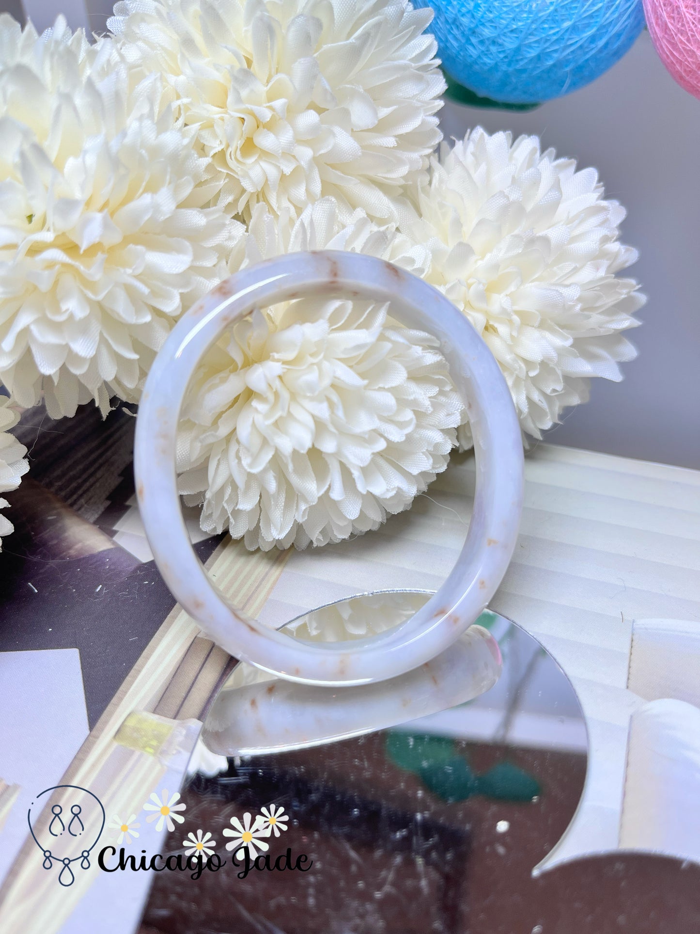 54.4mm Size XS Oval Shaped Moonlight White Base with Orange Highlights Natural Grade A Authentic Jadeite Jade Feicui Bangle Handmade Untreated