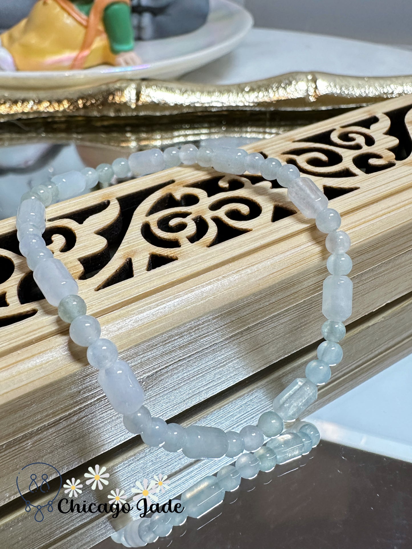 Translucent high quality finely polished mini-sized jadeite jade beaded bracelet - authentic Grade A handmade