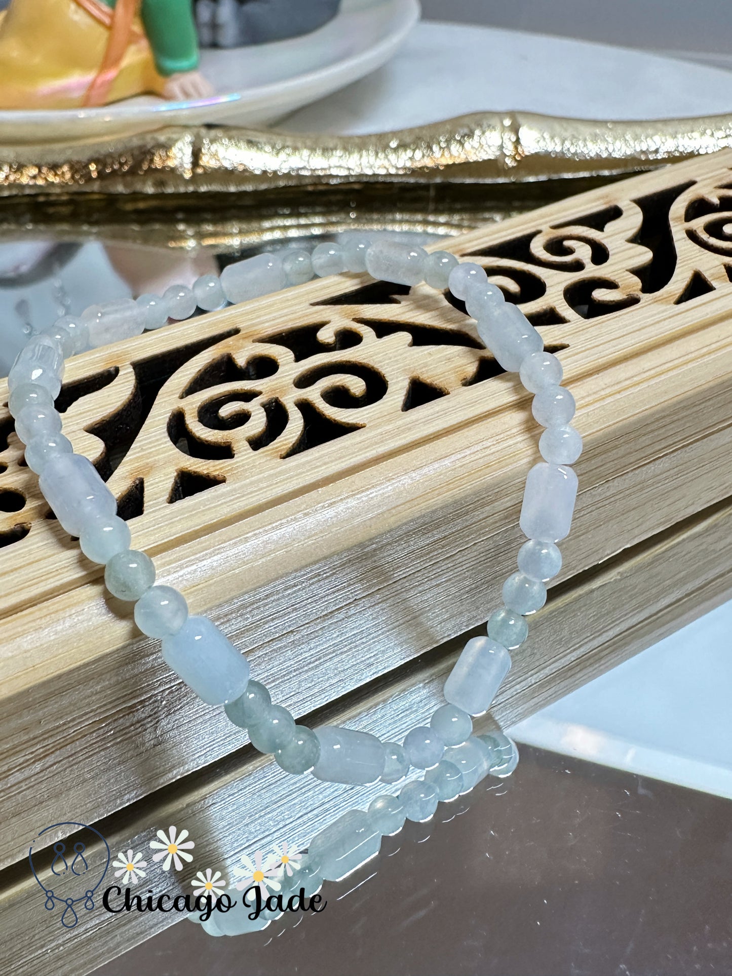 Translucent high quality finely polished mini-sized jadeite jade beaded bracelet - authentic Grade A handmade