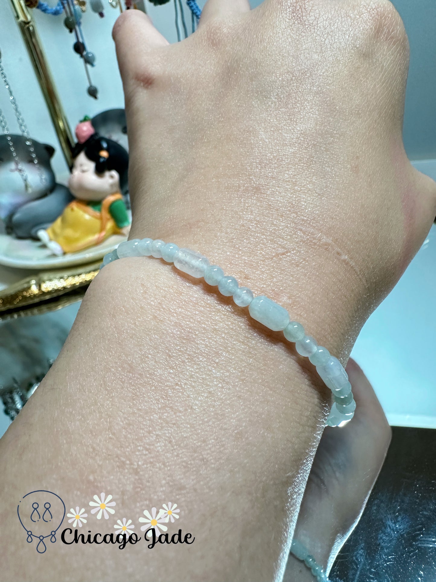 Translucent high quality finely polished mini-sized jadeite jade beaded bracelet - authentic Grade A handmade