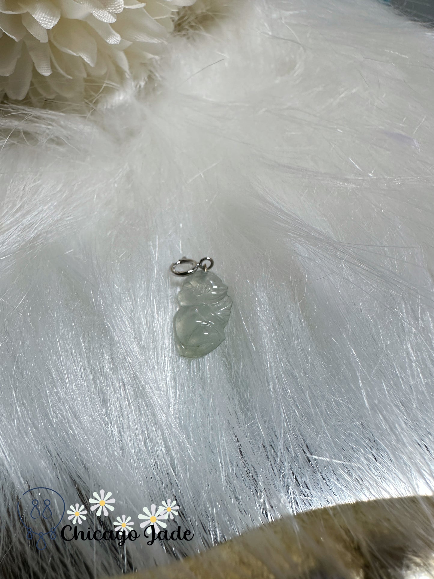 Highly translucent tiny angel finely polished high quality jadeite jade pendant - 18k gold multi-use see through