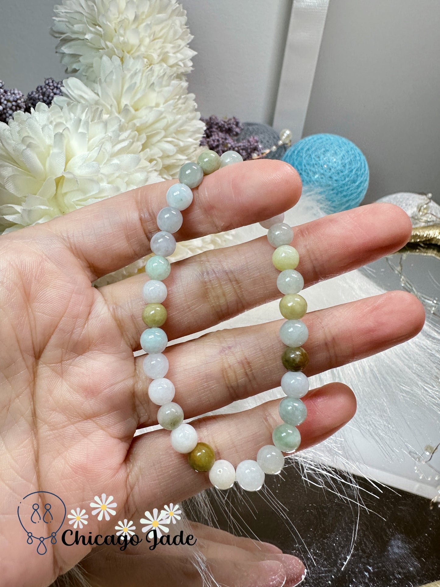 Yellow and white mixed colored authentic untreated jadeite jade feicui beaded bracelet