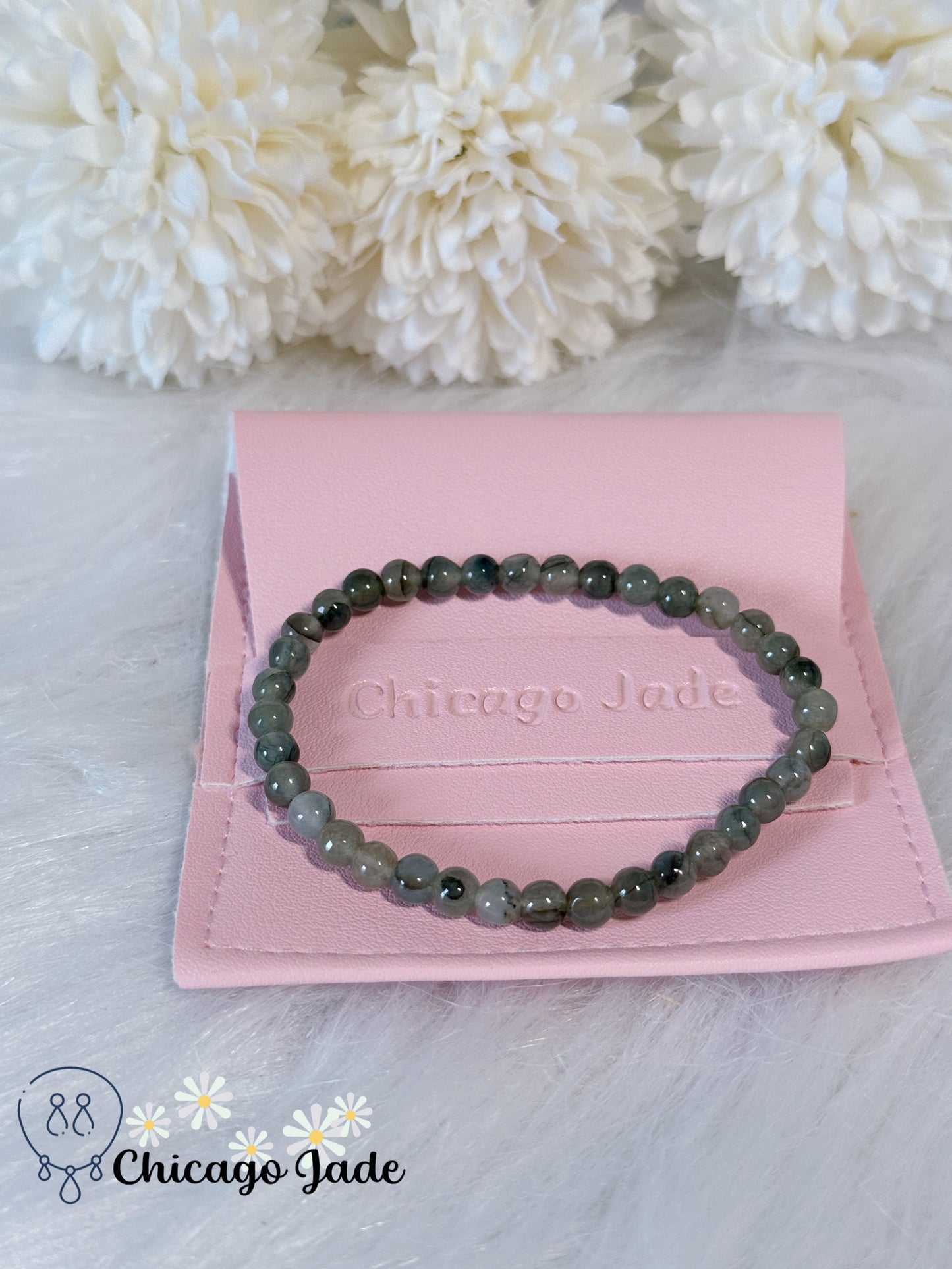 Icy Green Natural Grade A Authentic Untreated Burma Jadeite Jade Feicui Beaded Bracelet