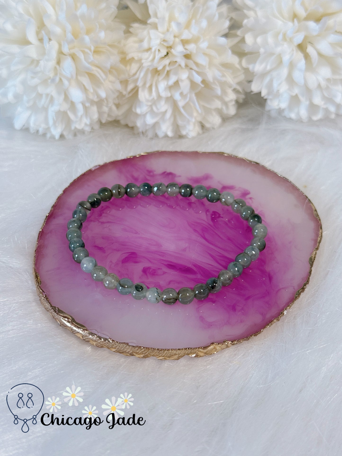 Icy Green Natural Grade A Authentic Untreated Burma Jadeite Jade Feicui Beaded Bracelet
