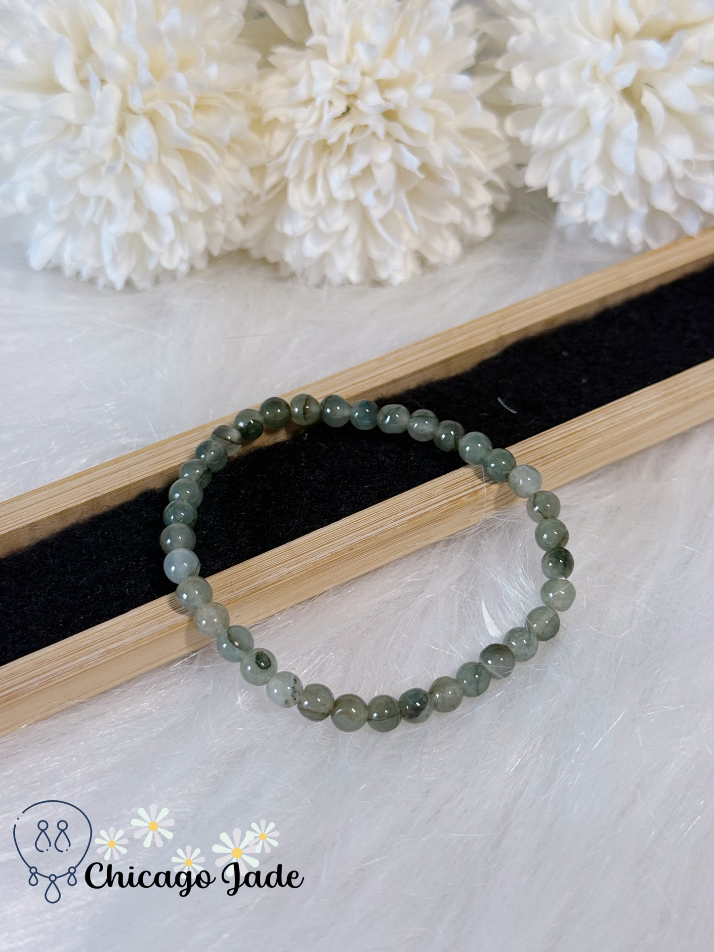 Icy Green Natural Grade A Authentic Untreated Burma Jadeite Jade Feicui Beaded Bracelet