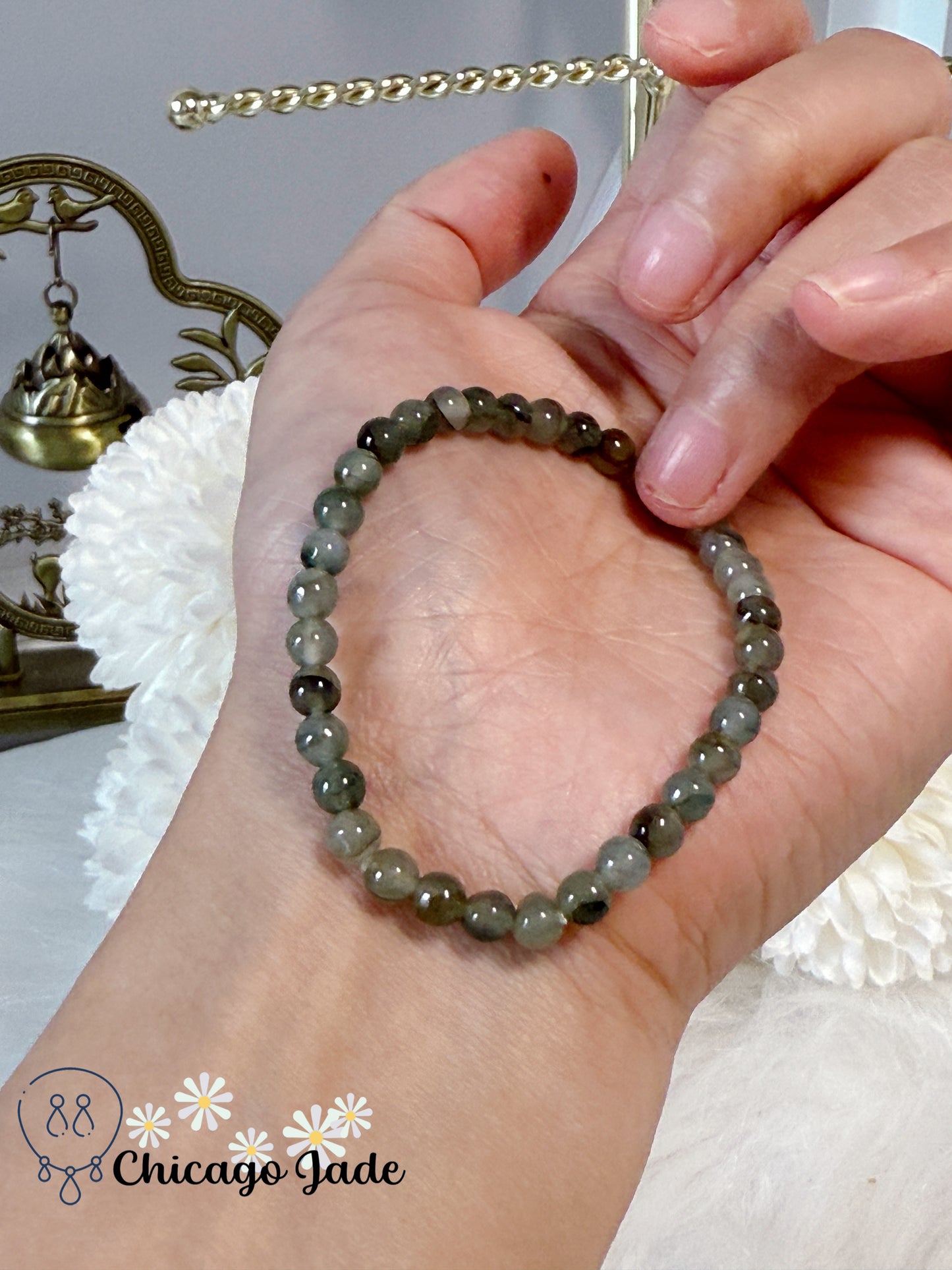 Icy Green Natural Grade A Authentic Untreated Burma Jadeite Jade Feicui Beaded Bracelet
