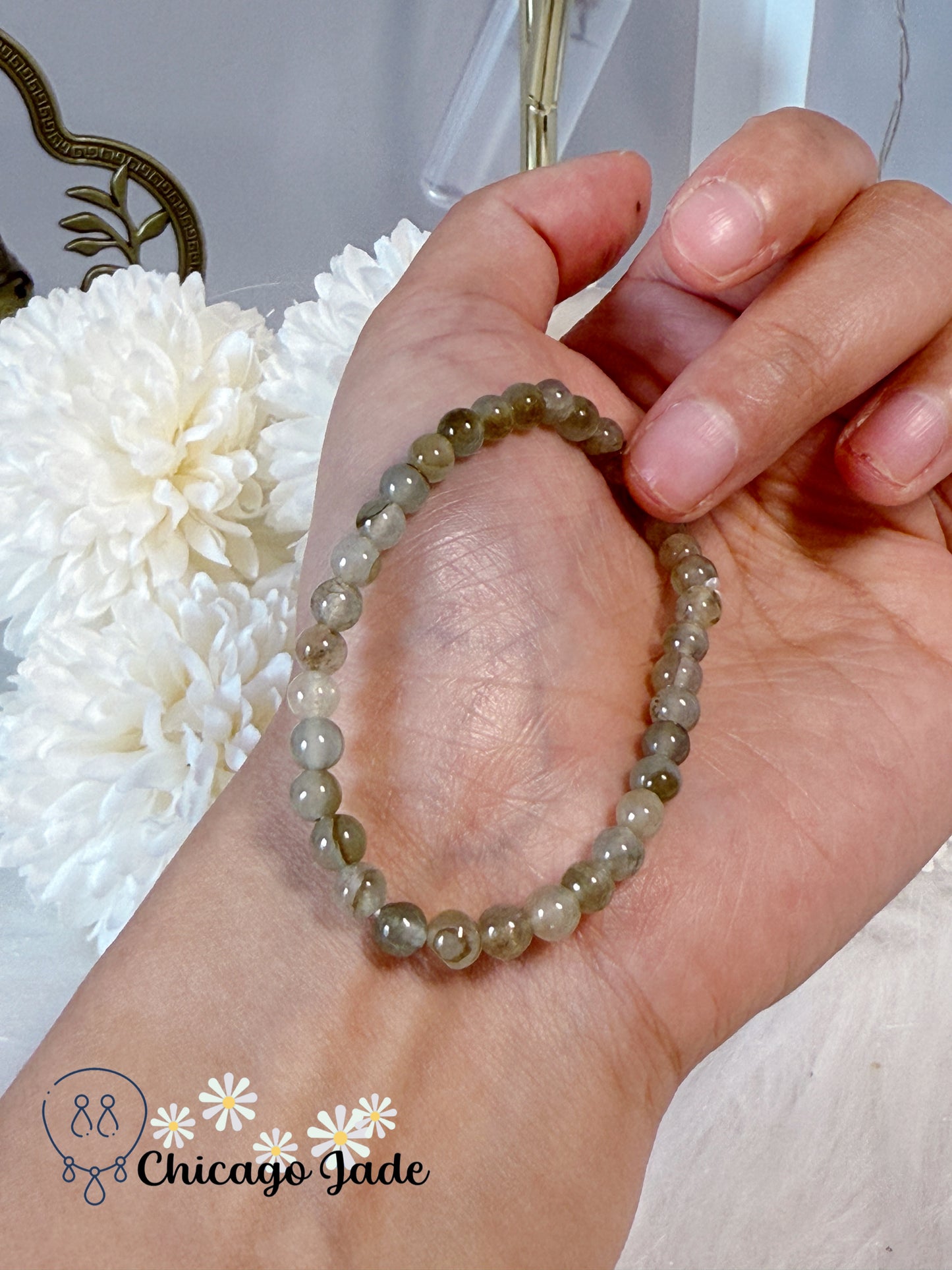 Icy Yellow Green Natural Grade A Authentic Untreated Burma Jadeite Jade Feicui Beaded Bracelet