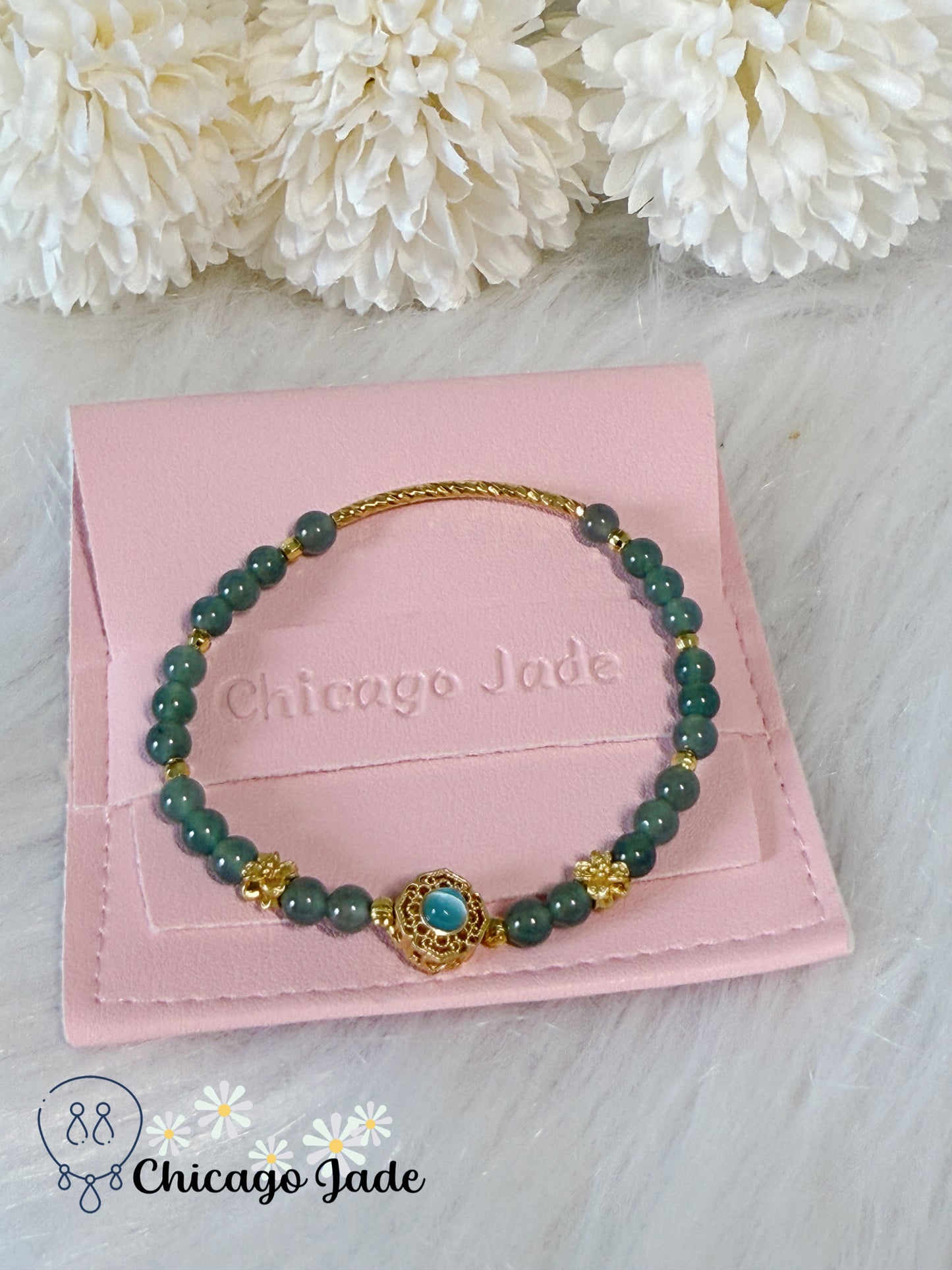 Rare Find Natural Blue Jadeite Jade Feicui Beaded Bracelet Handmade Authentic Grade A Untreated