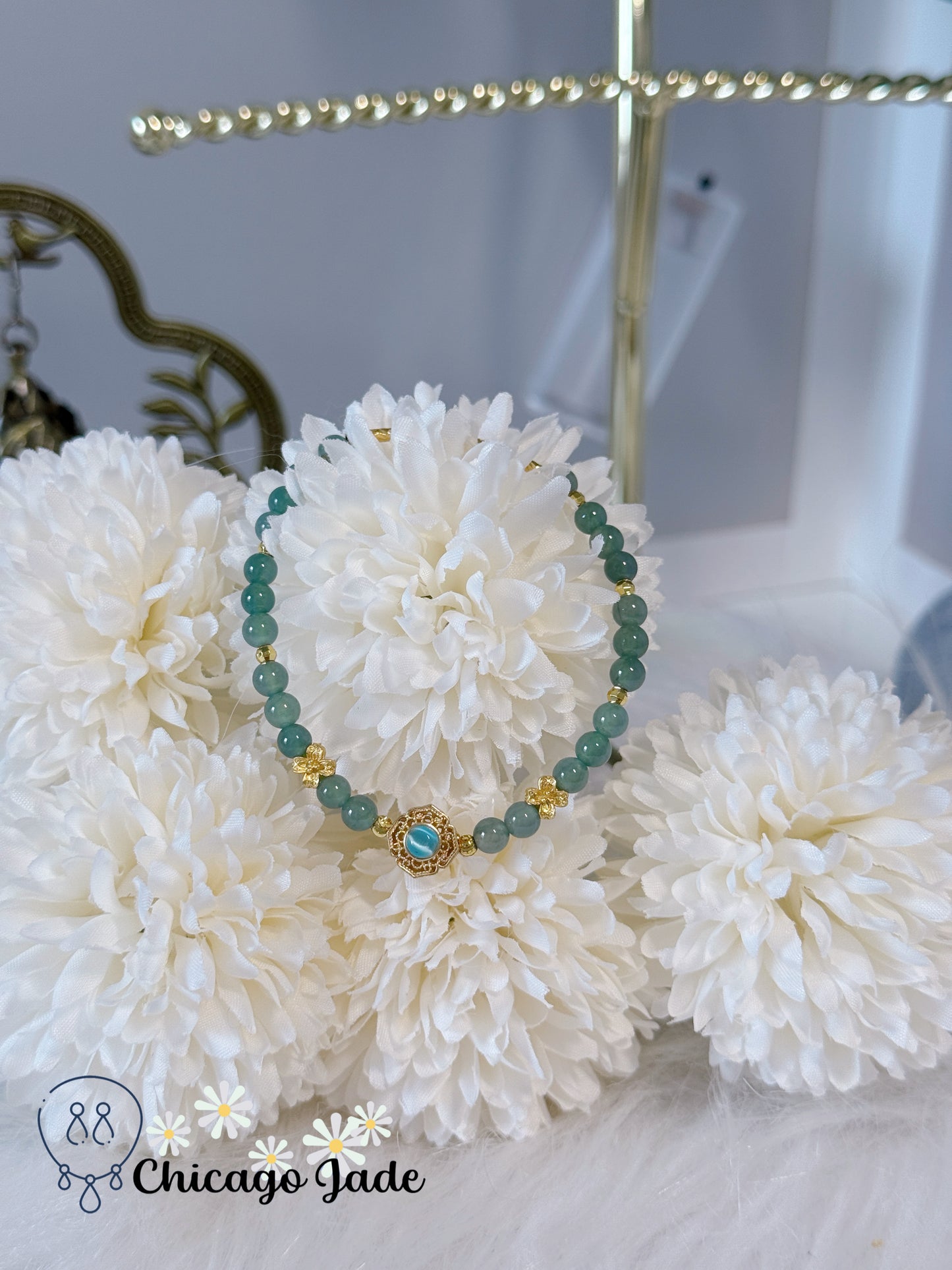 Rare Find Natural Blue Jadeite Jade Feicui Beaded Bracelet Handmade Authentic Grade A Untreated