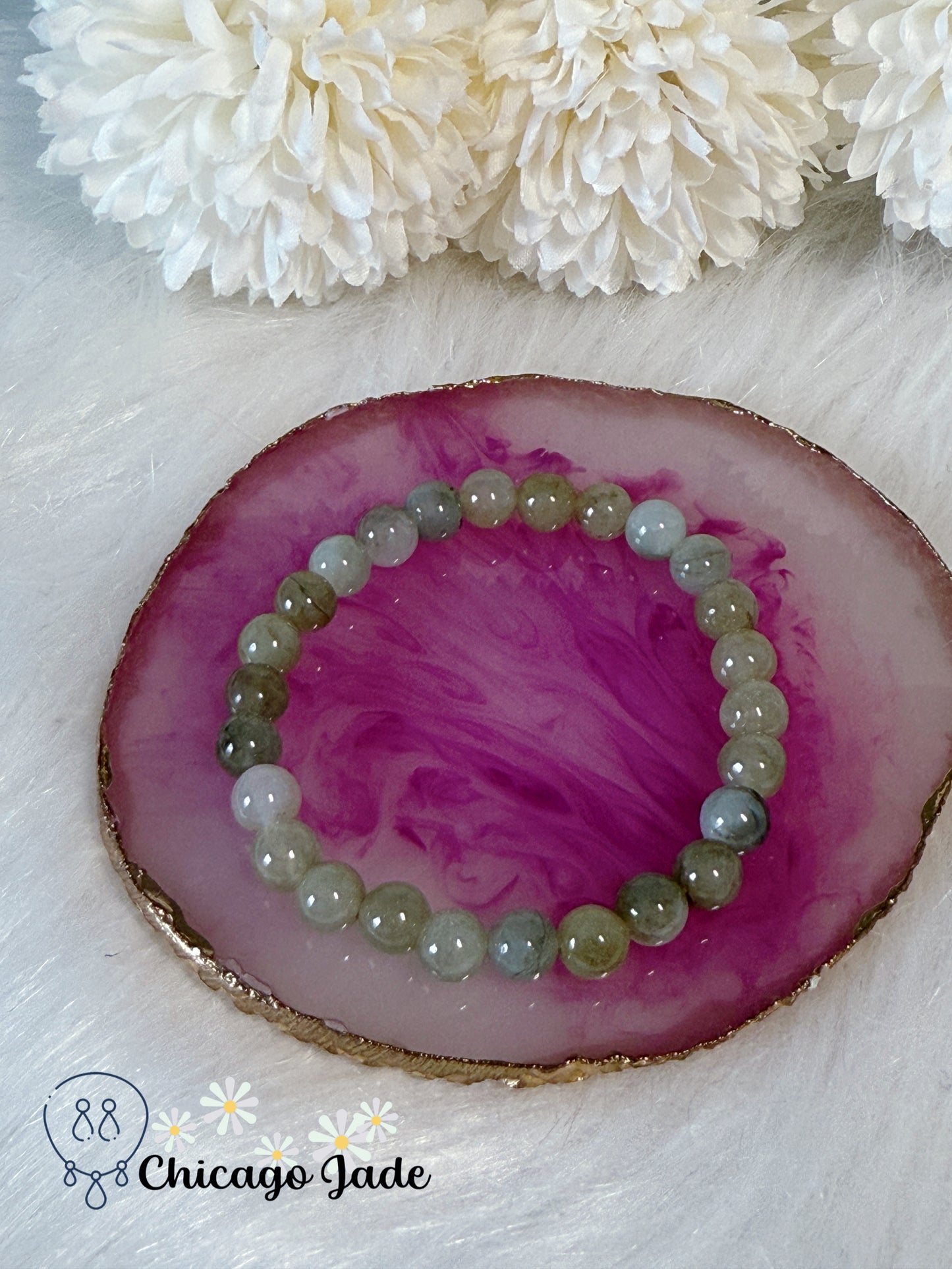 Multi-Color Green Yellow Natural Grade A Authentic Untreated Burma Jadeite Jade Feicui Beaded Bracelet Handmade Gift