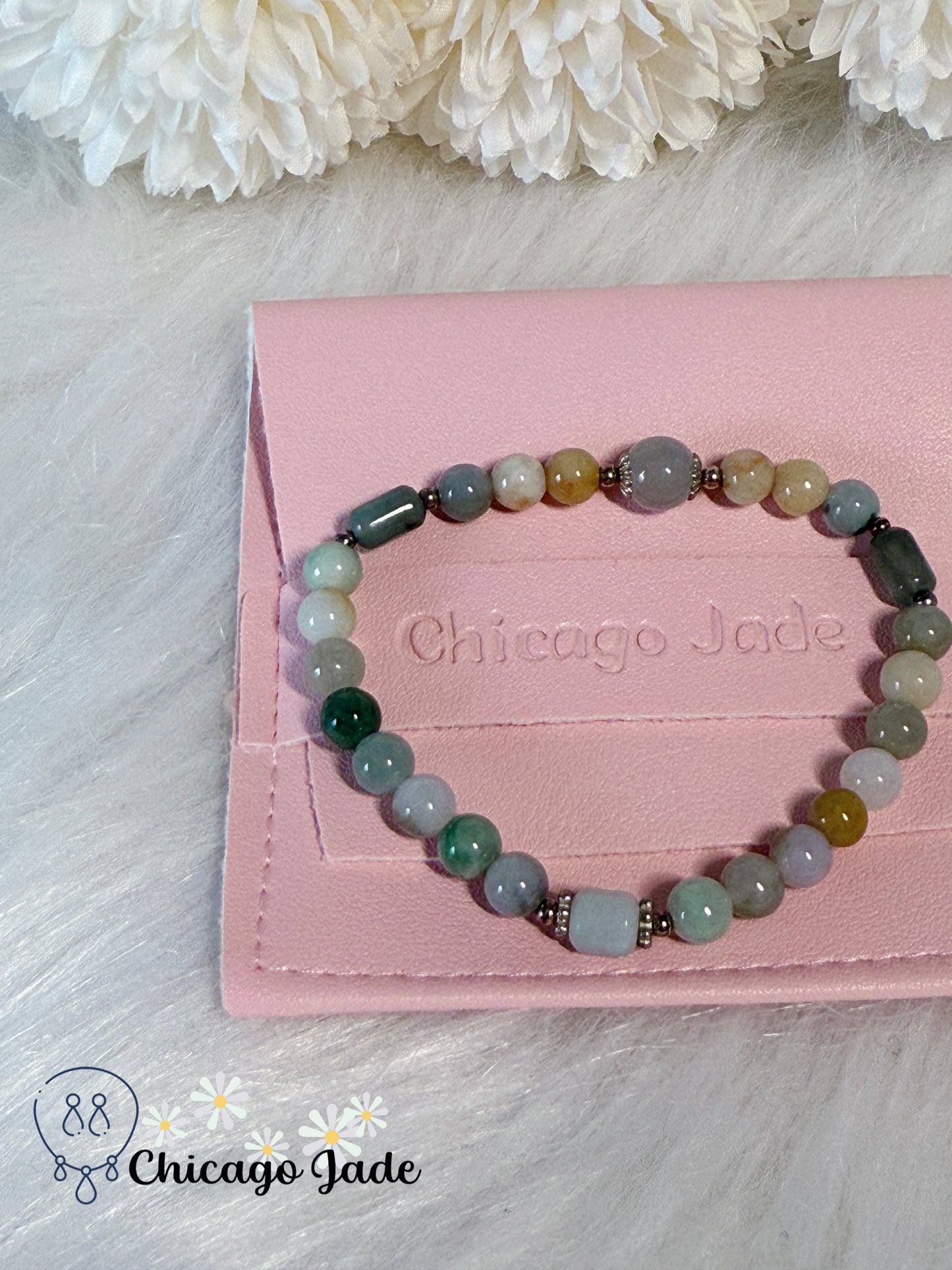 Multi-Color Natural Grade A Authentic Untreated Burma Jadeite Jade Feicui Beaded Bracelet Handmade Gift