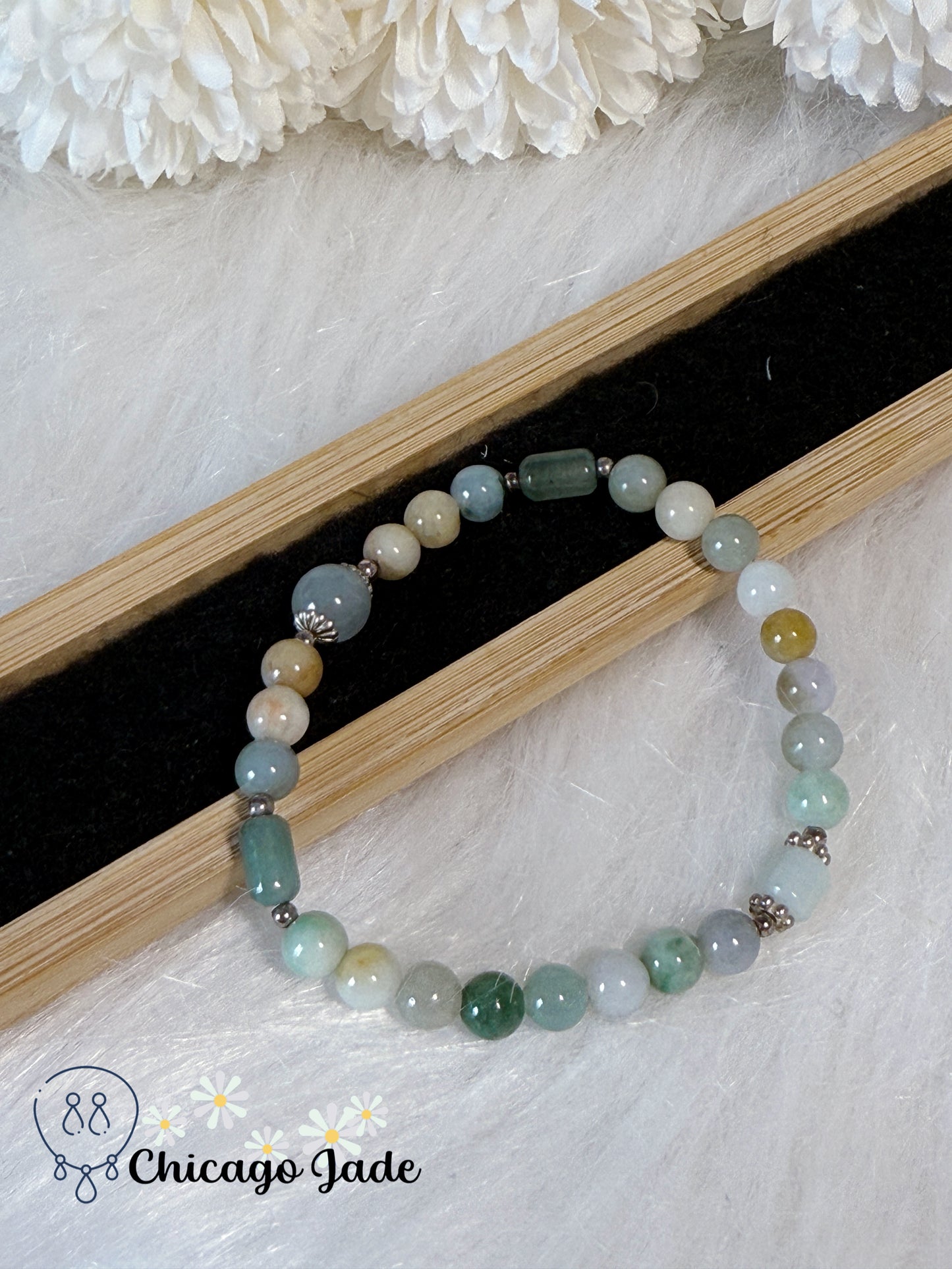 Multi-Color Natural Grade A Authentic Untreated Burma Jadeite Jade Feicui Beaded Bracelet Handmade Gift