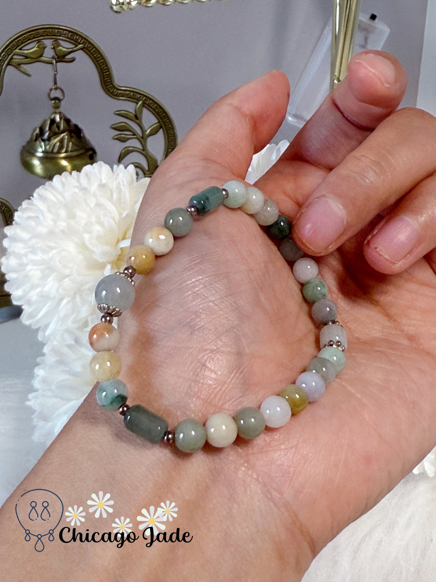 Multi-Color Natural Grade A Authentic Untreated Burma Jadeite Jade Feicui Beaded Bracelet Handmade Gift