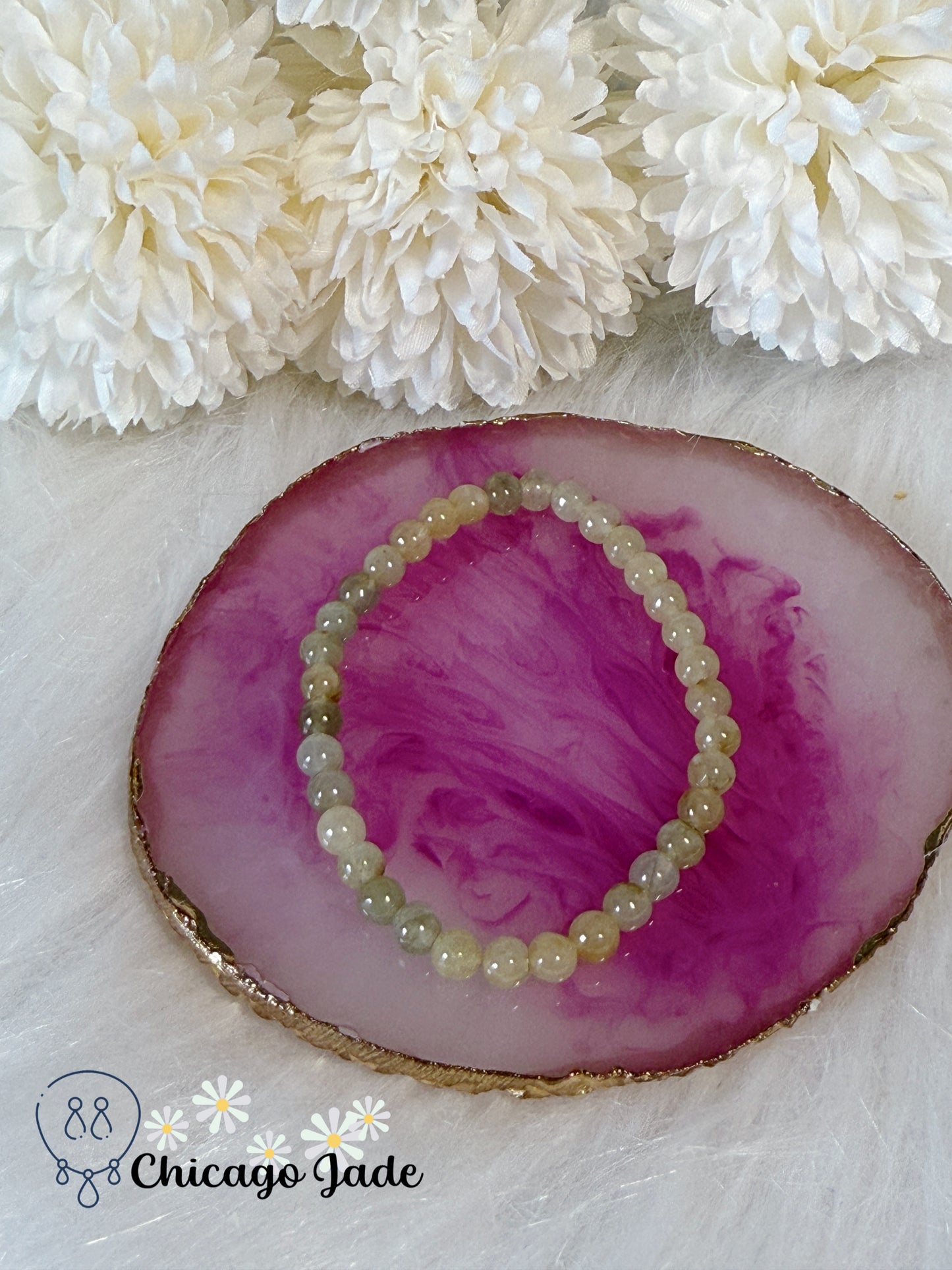 Fall Themed Light Orange Natural Grade A Authentic Untreated Burma Jadeite Jade Feicui Beaded Bracelet