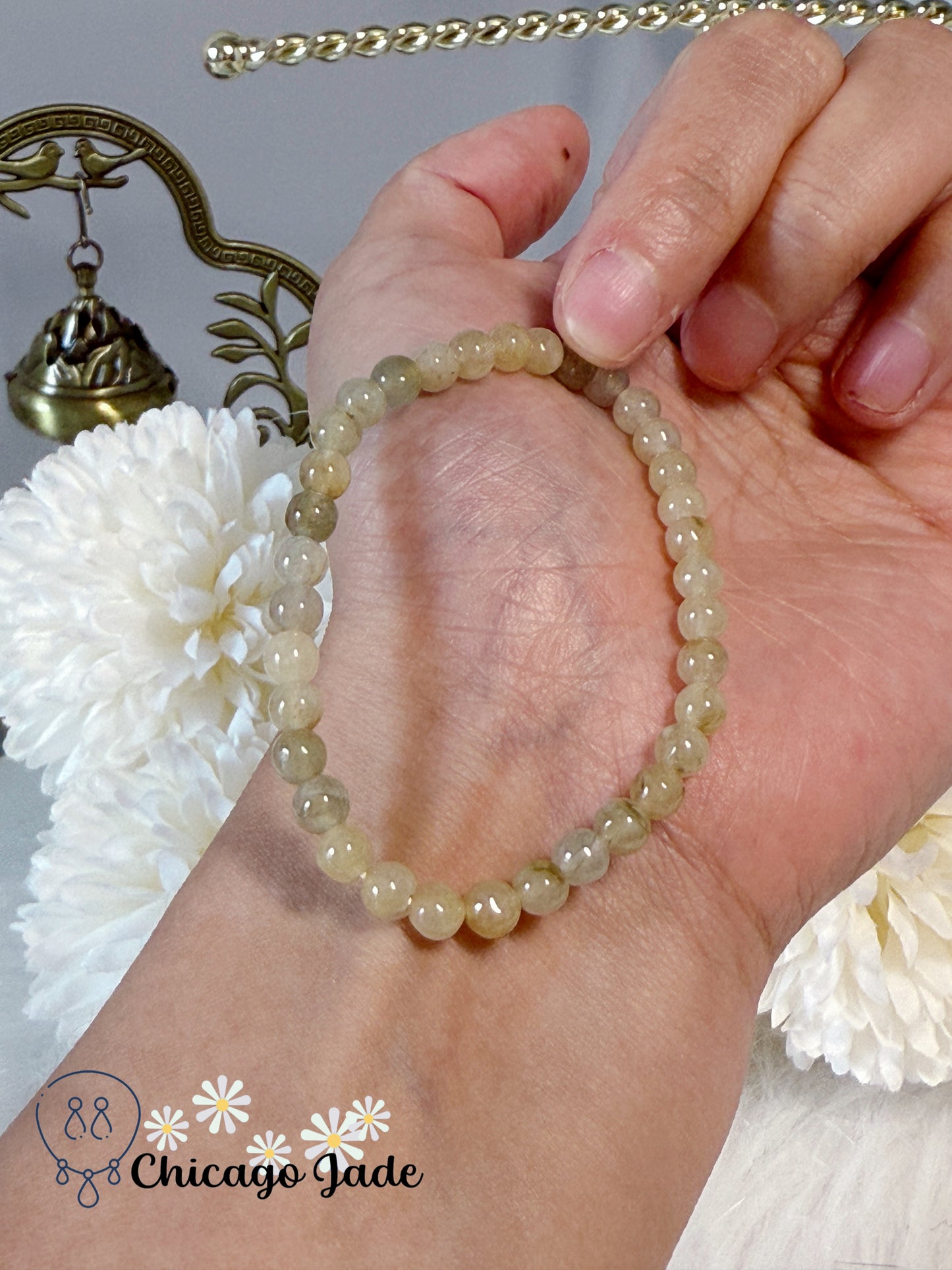 Fall Themed Light Orange Natural Grade A Authentic Untreated Burma Jadeite Jade Feicui Beaded Bracelet