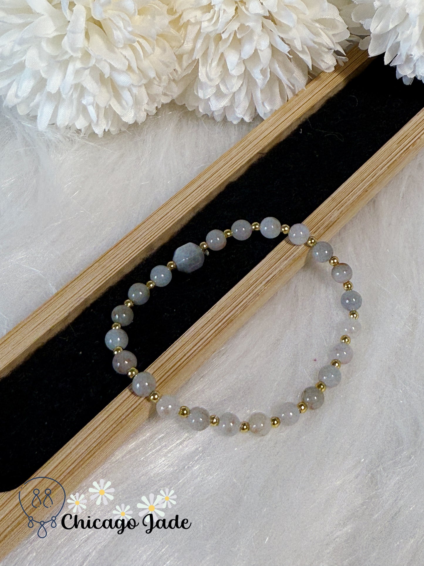 Fall Themed Natural Light Blue Orange Authentic Grade A Untreated Burma Beaded Bracelet