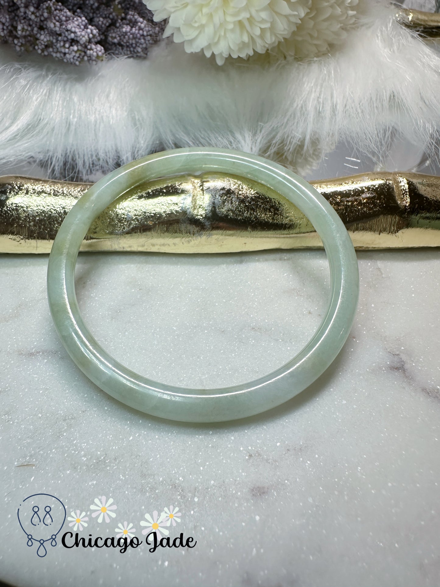 Large round grass green authentic jadeite jade feicui bangle - 60.5mm/size L/authentic with certification