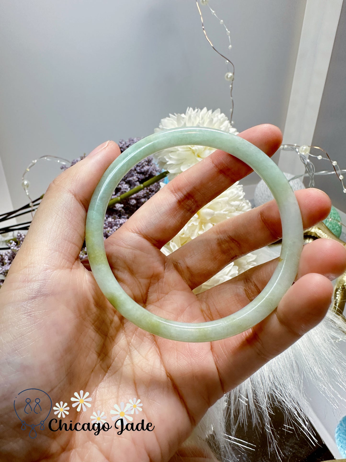 Large round grass green authentic jadeite jade feicui bangle - 60.5mm/size L/authentic with certification