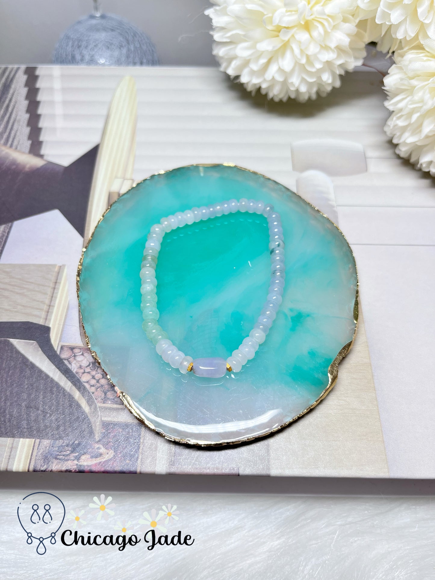Spring Colored Green Purple Donut Shaped Natural Grade A Burma Beaded Bracelet Stretchable Handmade Gift Dainty Minimalist