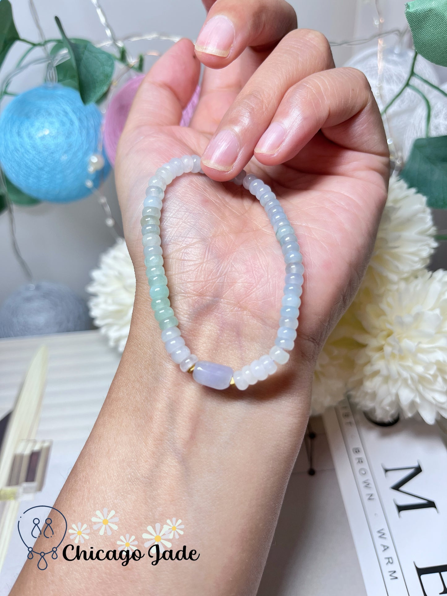 Spring Colored Green Purple Donut Shaped Natural Grade A Burma Beaded Bracelet Stretchable Handmade Gift Dainty Minimalist