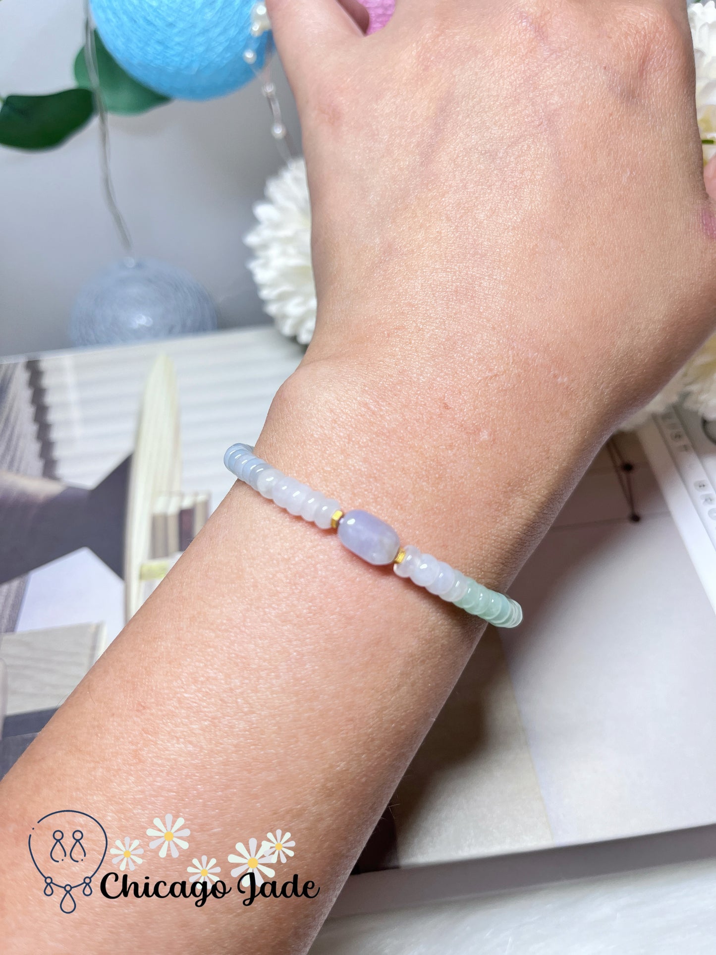 Spring Colored Green Purple Donut Shaped Natural Grade A Burma Beaded Bracelet Stretchable Handmade Gift Dainty Minimalist