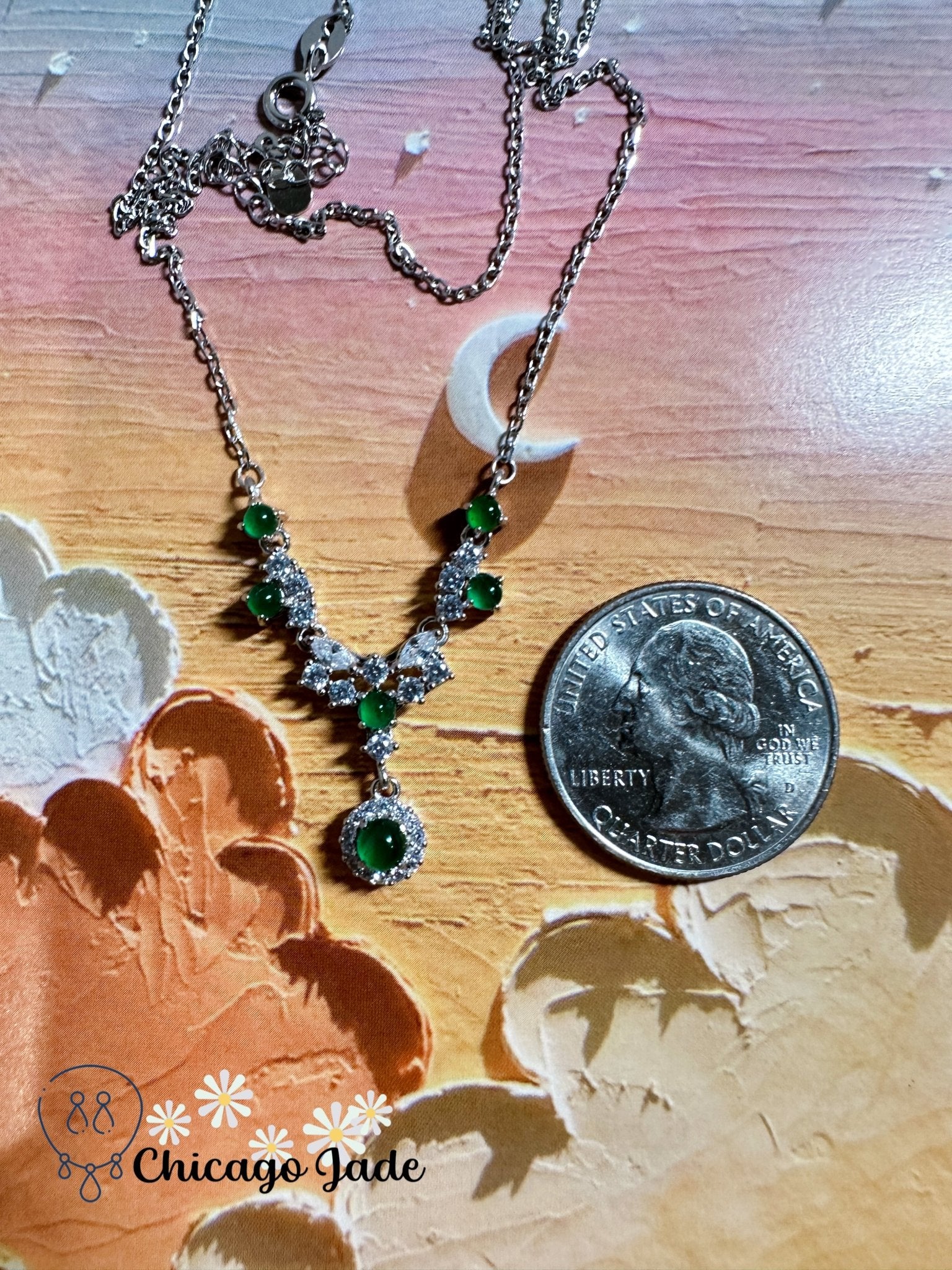 Bright green six stone jadeite jade S925 sterling silver necklace - Chicago Jadeanniversarybirthday giftengagementChicago Jade