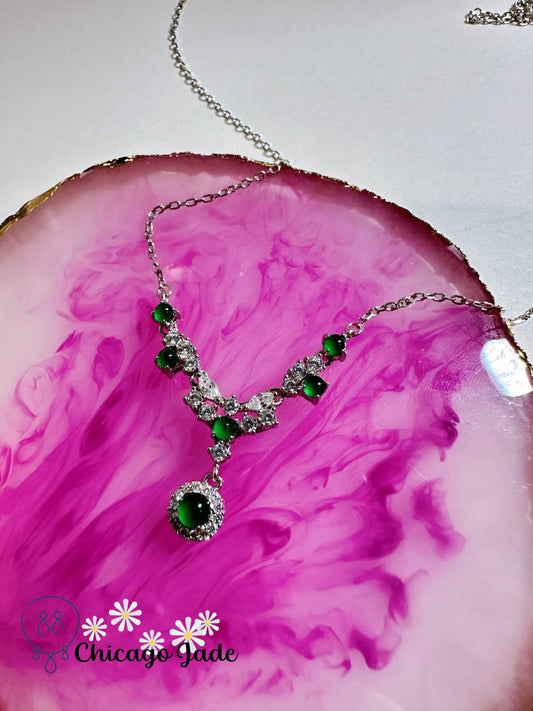 Bright green six stone jadeite jade S925 sterling silver necklace - Chicago Jadeanniversarybirthday giftengagementChicago Jade