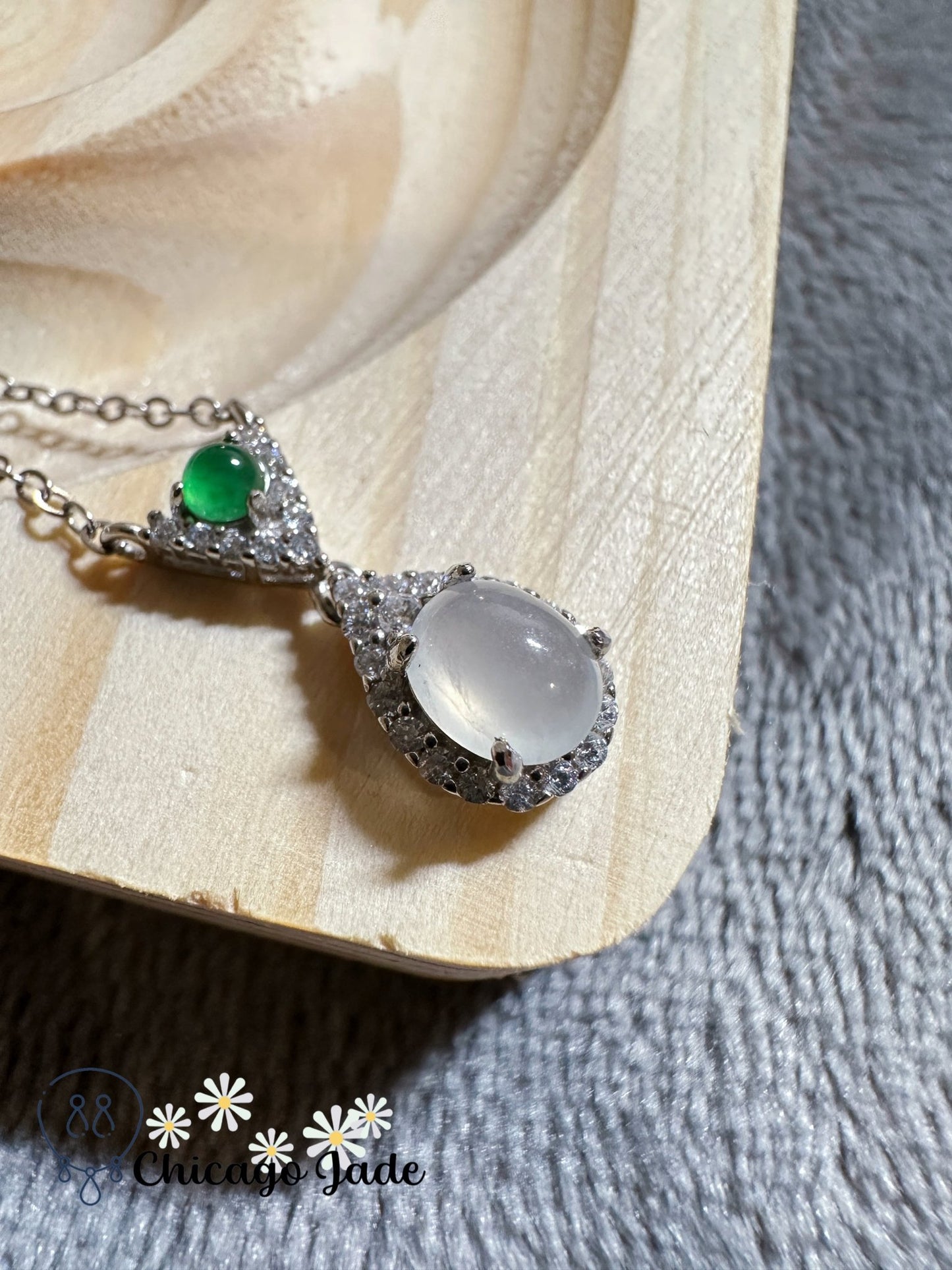 Large droplet shape jadeite jade stone necklace sterling S925 silver - Chicago Jadeanniversarybirthday giftcharmChicago Jade