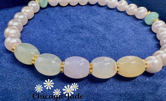 Rainbow Morandi Jadeite Pearl Beaded Bracelet - Chicago Jadeanniversarybirthday giftbraceletChicago Jade