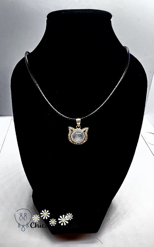 Sterling Silver Jadeite Zircon Cat Pendant Necklace - Chicago Jadeanniversarybirthday giftcharmChicago Jade