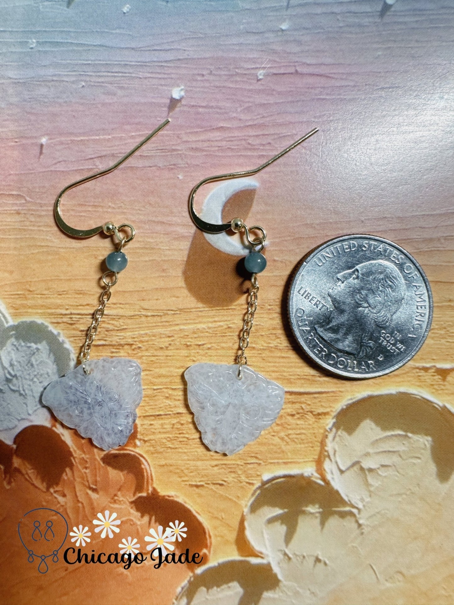 Translucent moonlight pair of butterfly shape jadeite jade earring - Chicago Jadeanimalanniversarybirthday giftChicago Jade