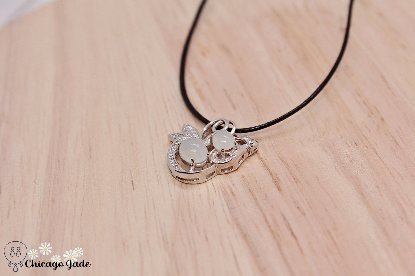 Transparent white Jadeite gourd Necklace in sterling silver with zircon - Chicago Jadeanniversarybirthday giftcharmChicago Jade