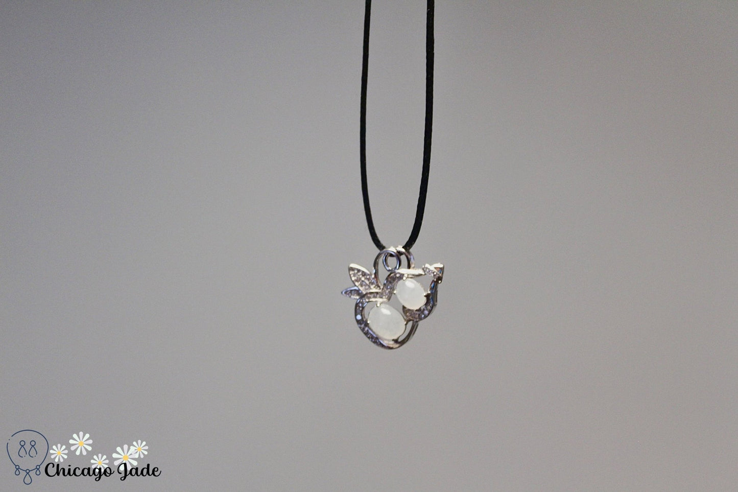 Transparent white Jadeite gourd Necklace in sterling silver with zircon - Chicago Jadeanniversarybirthday giftcharmChicago Jade