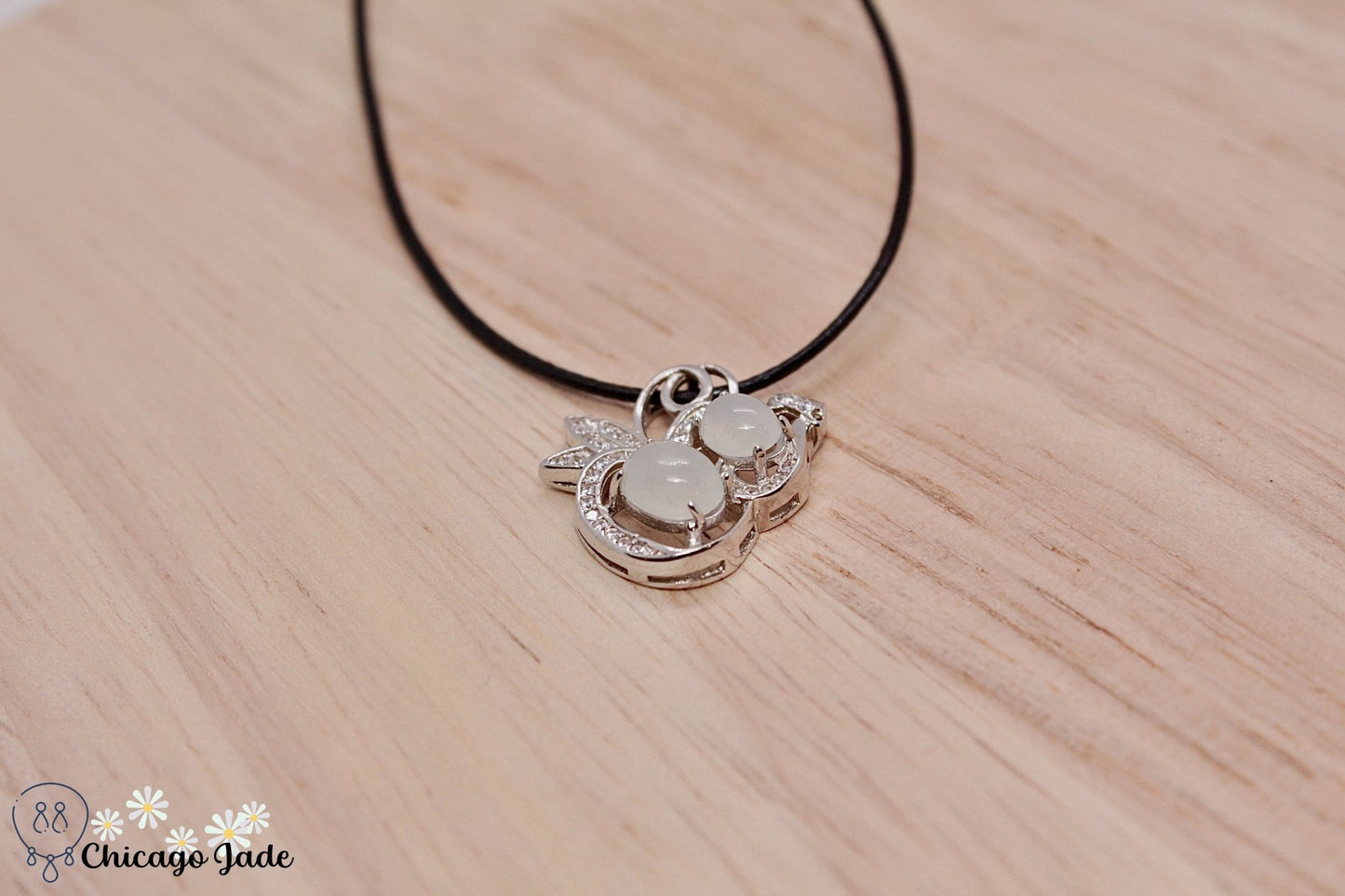 Transparent white Jadeite gourd Necklace in sterling silver with zircon - Chicago Jadeanniversarybirthday giftcharmChicago Jade