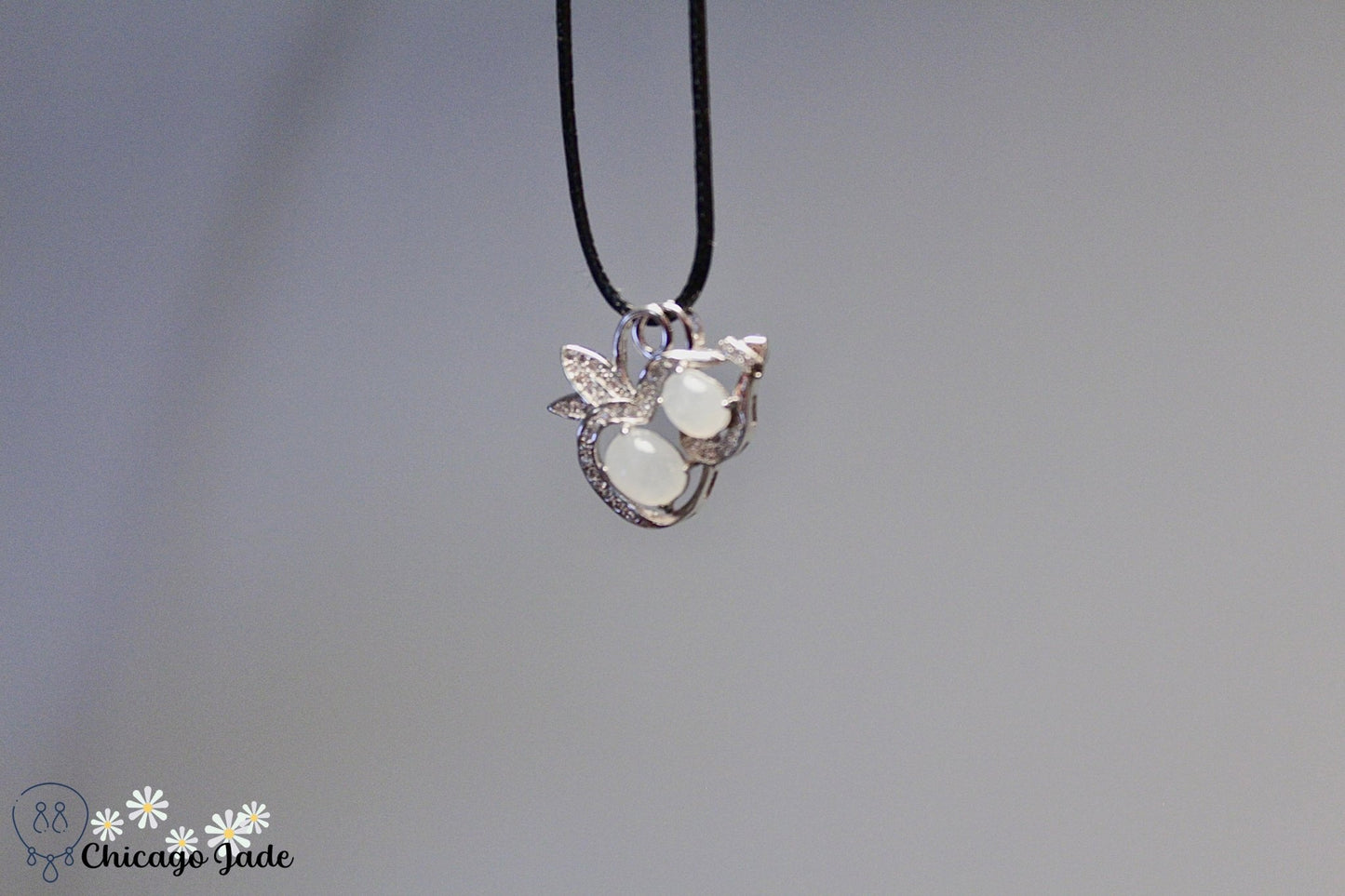 Transparent white Jadeite gourd Necklace in sterling silver with zircon - Chicago Jadeanniversarybirthday giftcharmChicago Jade