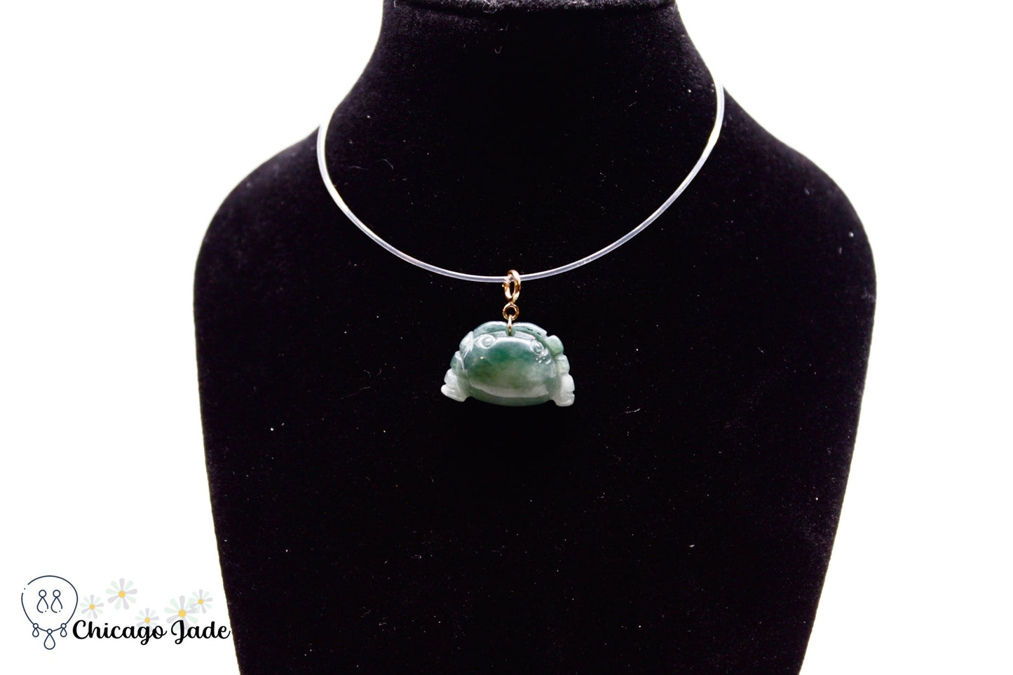 18K0011 Dark Green Shade Crab Jadeite 18k Gold Pendant Necklace - Chicago JadecharmgoldnecklaceChicago Jade