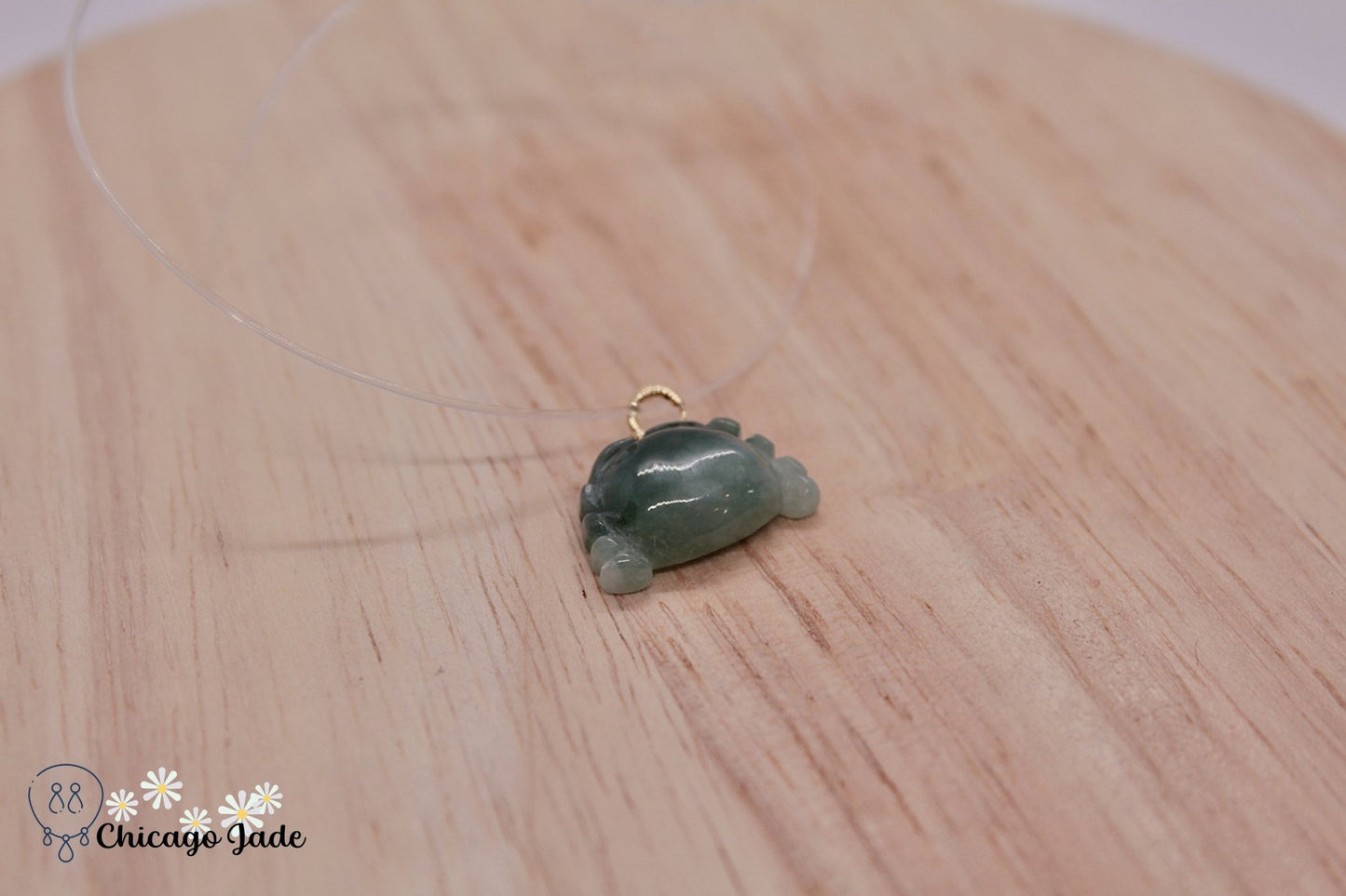 18K0011 Dark Green Shade Crab Jadeite 18k Gold Pendant Necklace - Chicago JadecharmgoldnecklaceChicago Jade